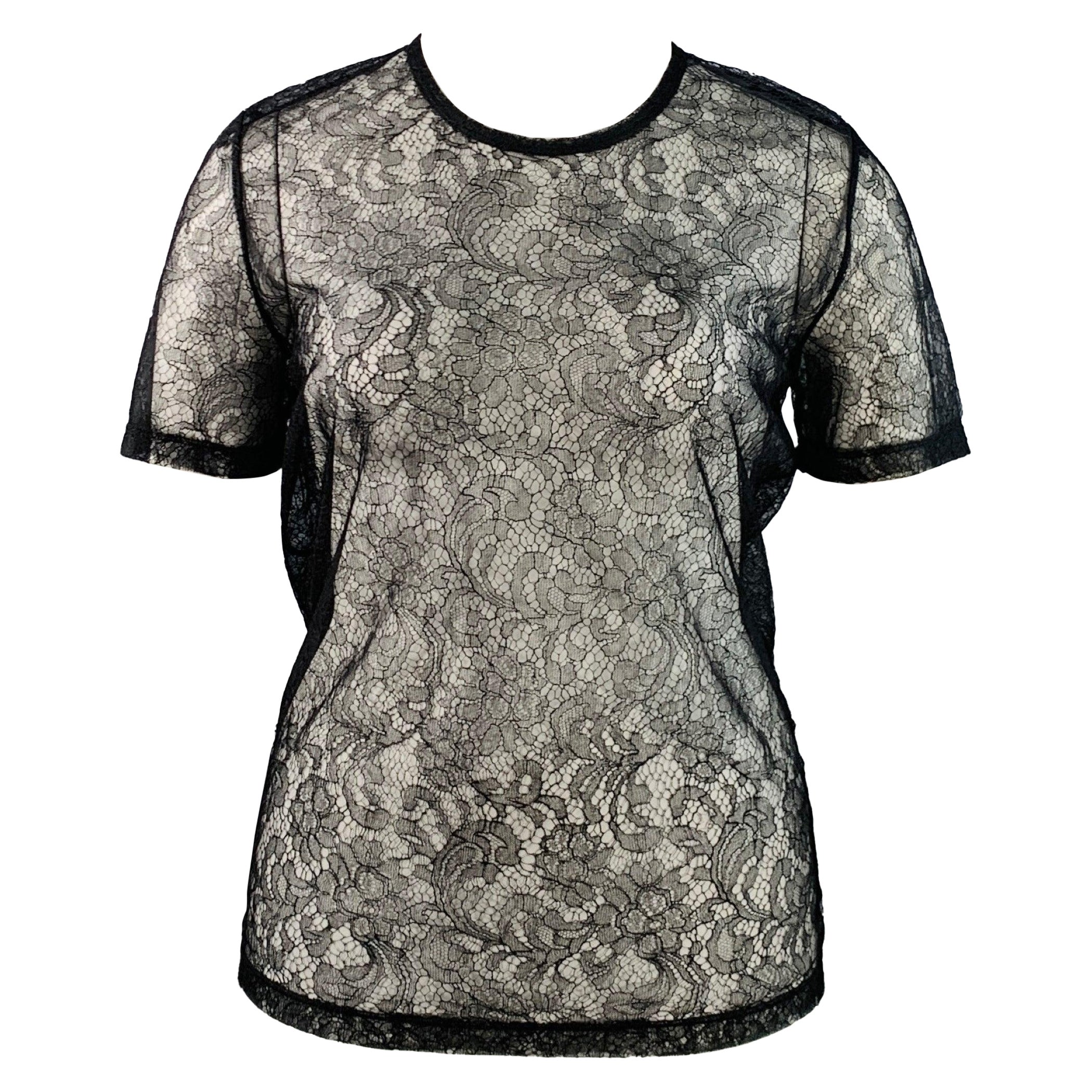BURBERRY LONDON Größe 12 Schwarz Spitze Rundhalsausschnitt Kurzarm T-Shirt