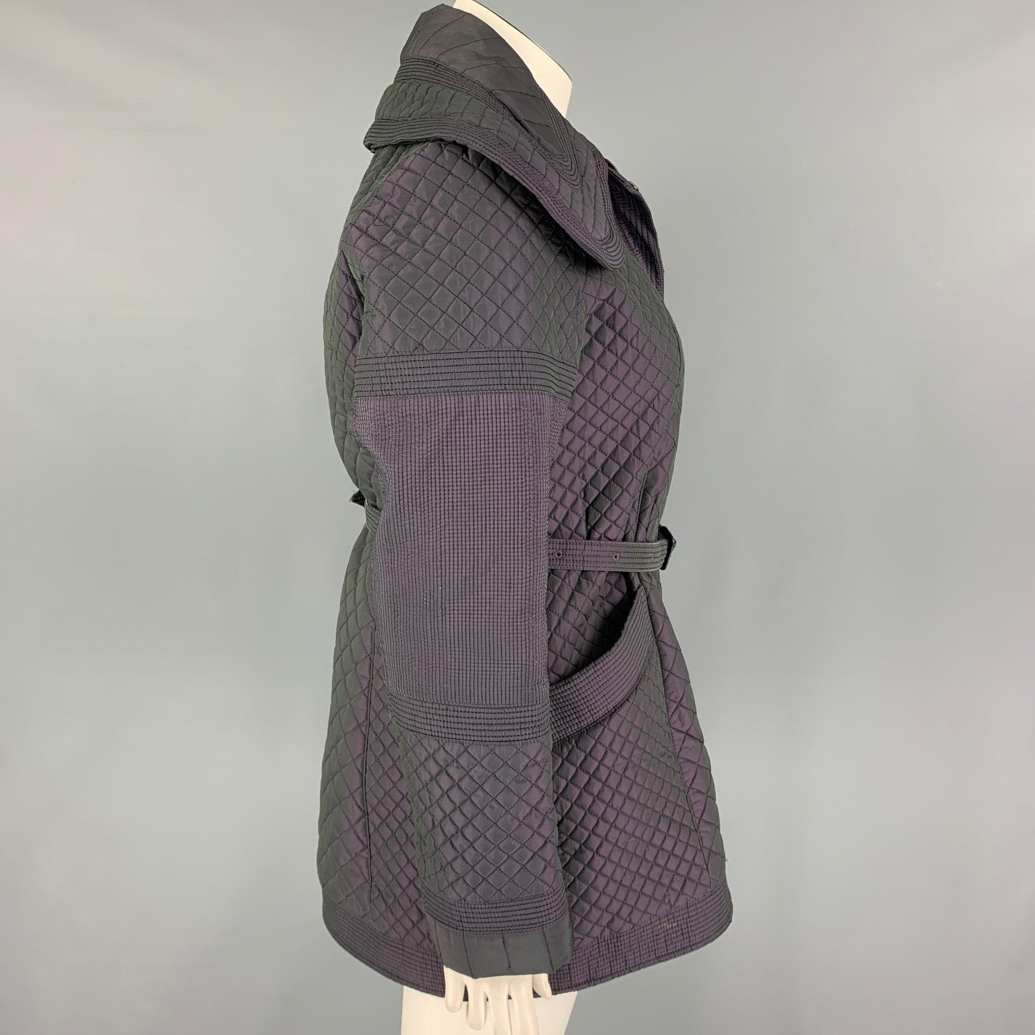 BURBERRY LONDON Size 12 Purple Polyester Quilted Zip & Snaps Coat In Good Condition For Sale In San Francisco, CA