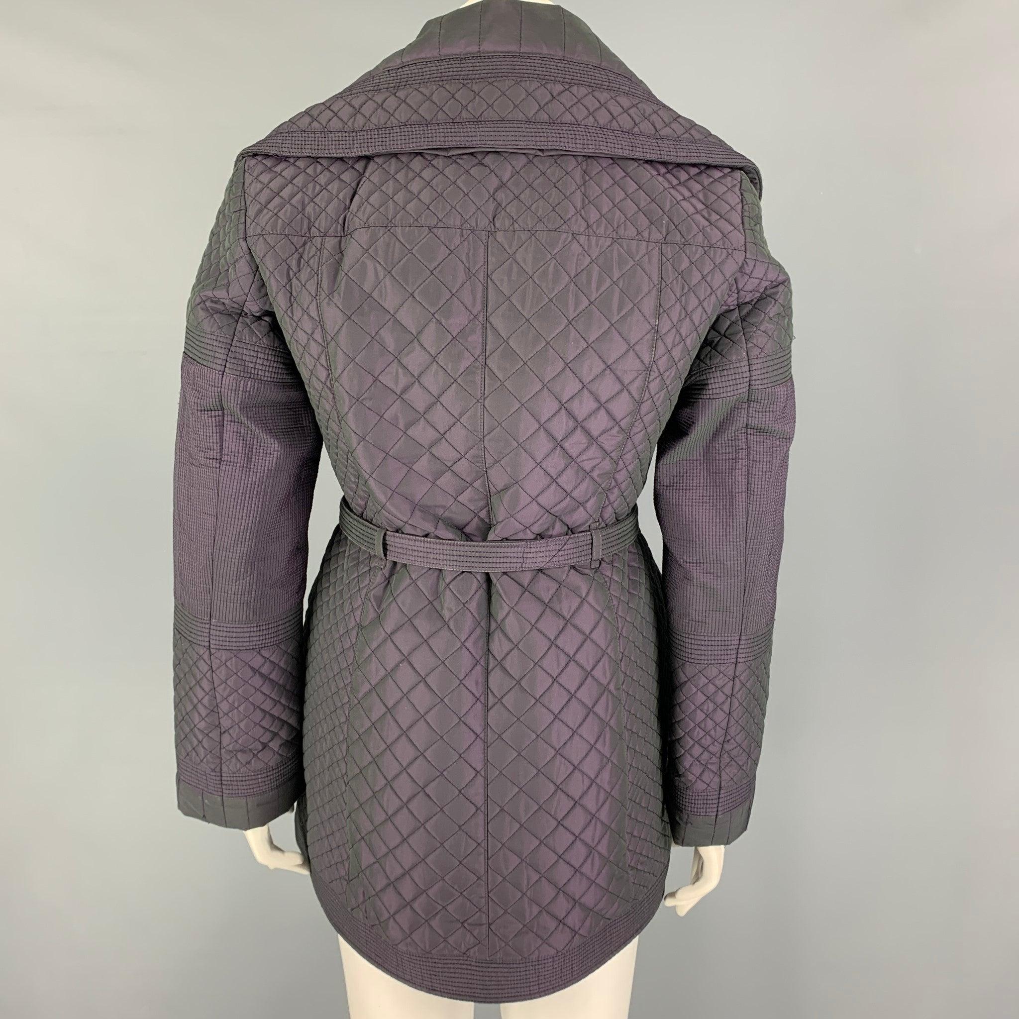 Women's BURBERRY LONDON Size 12 Purple Polyester Quilted Zip & Snaps Coat For Sale
