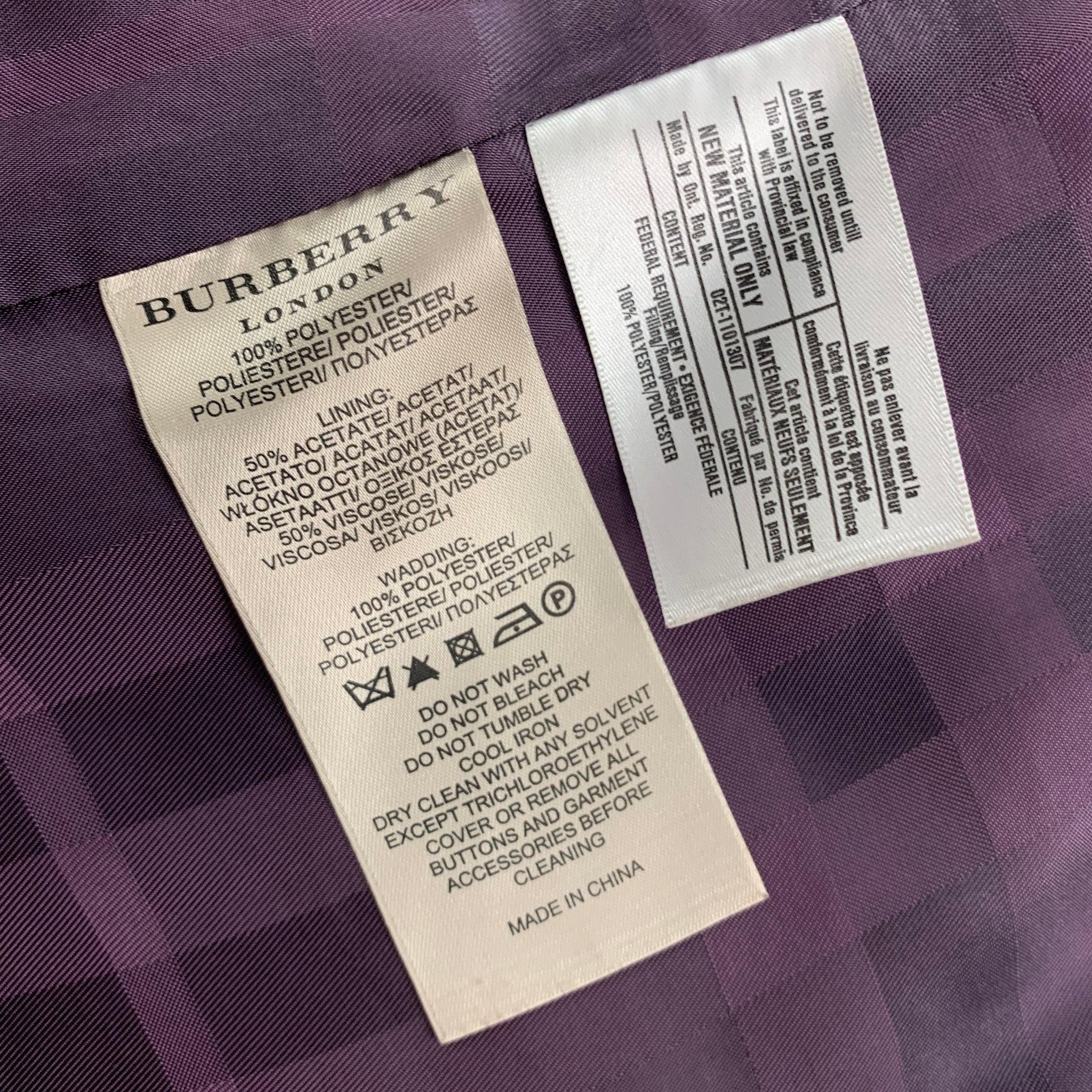 BURBERRY LONDON Size 12 Purple Polyester Quilted Zip & Snaps Coat For Sale 2