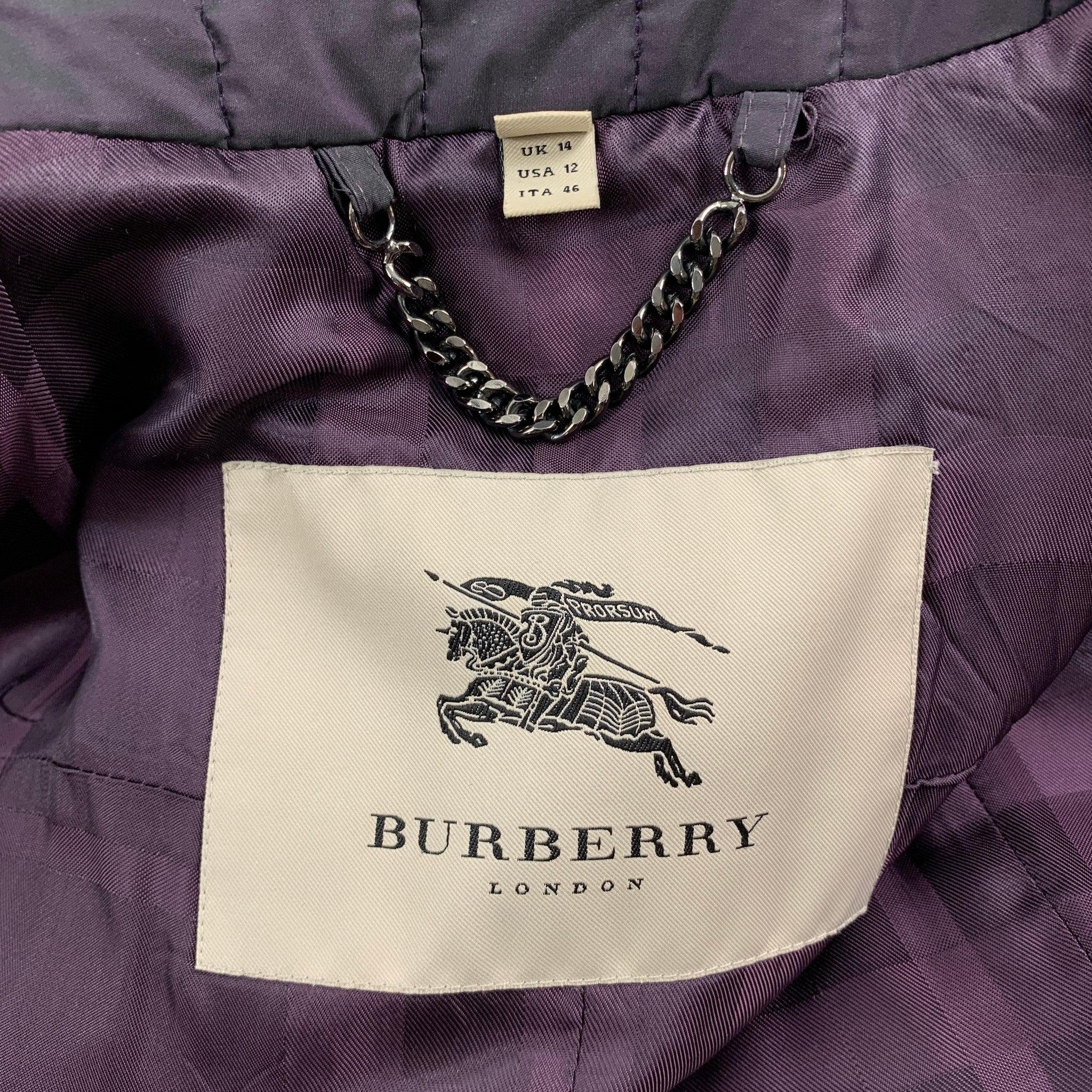 BURBERRY LONDON Size 12 Purple Polyester Quilted Zip & Snaps Coat For Sale 4