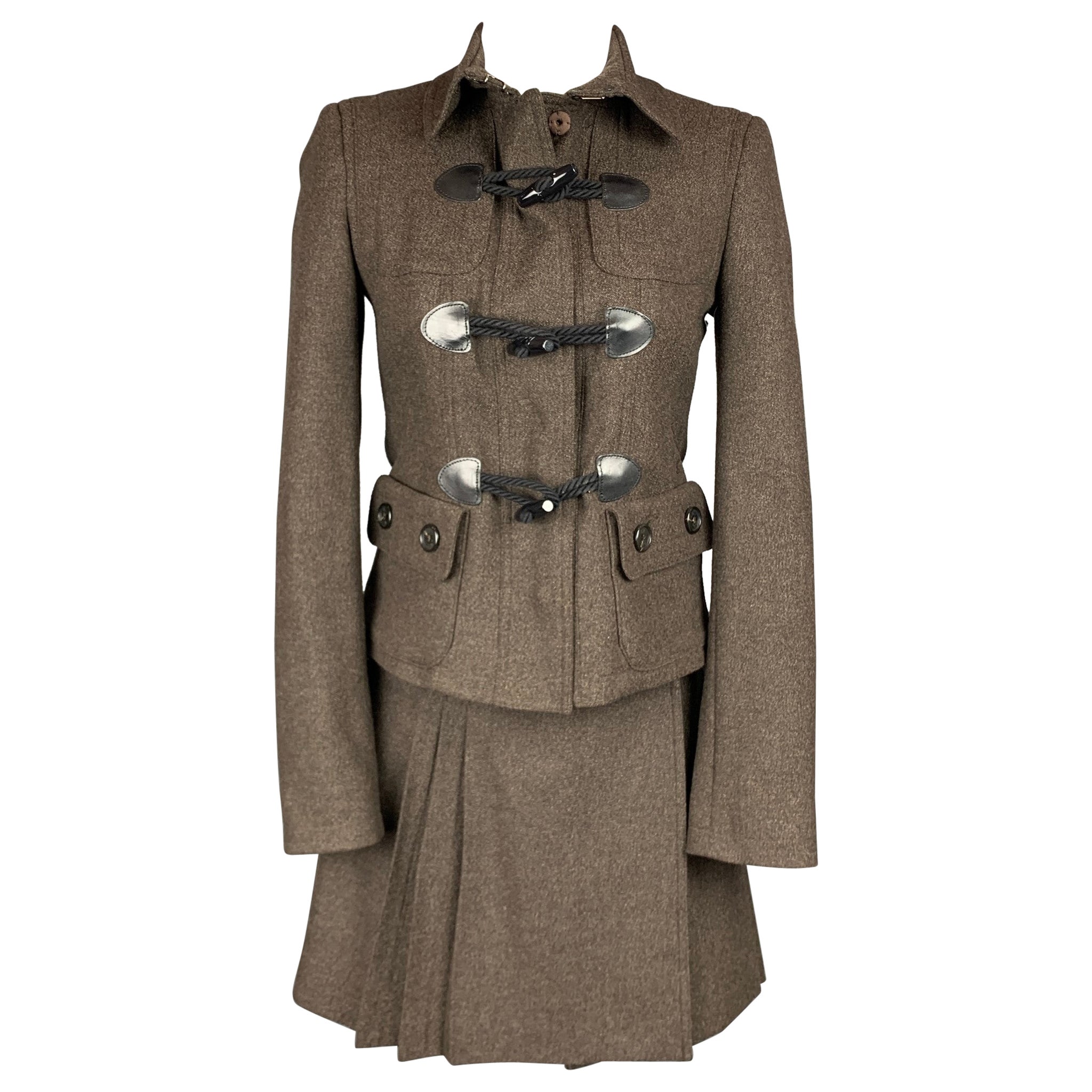 BURBERRY LONDON Size 2 Brown Wool / Cashmere Wrap Pleated Skirt Suit