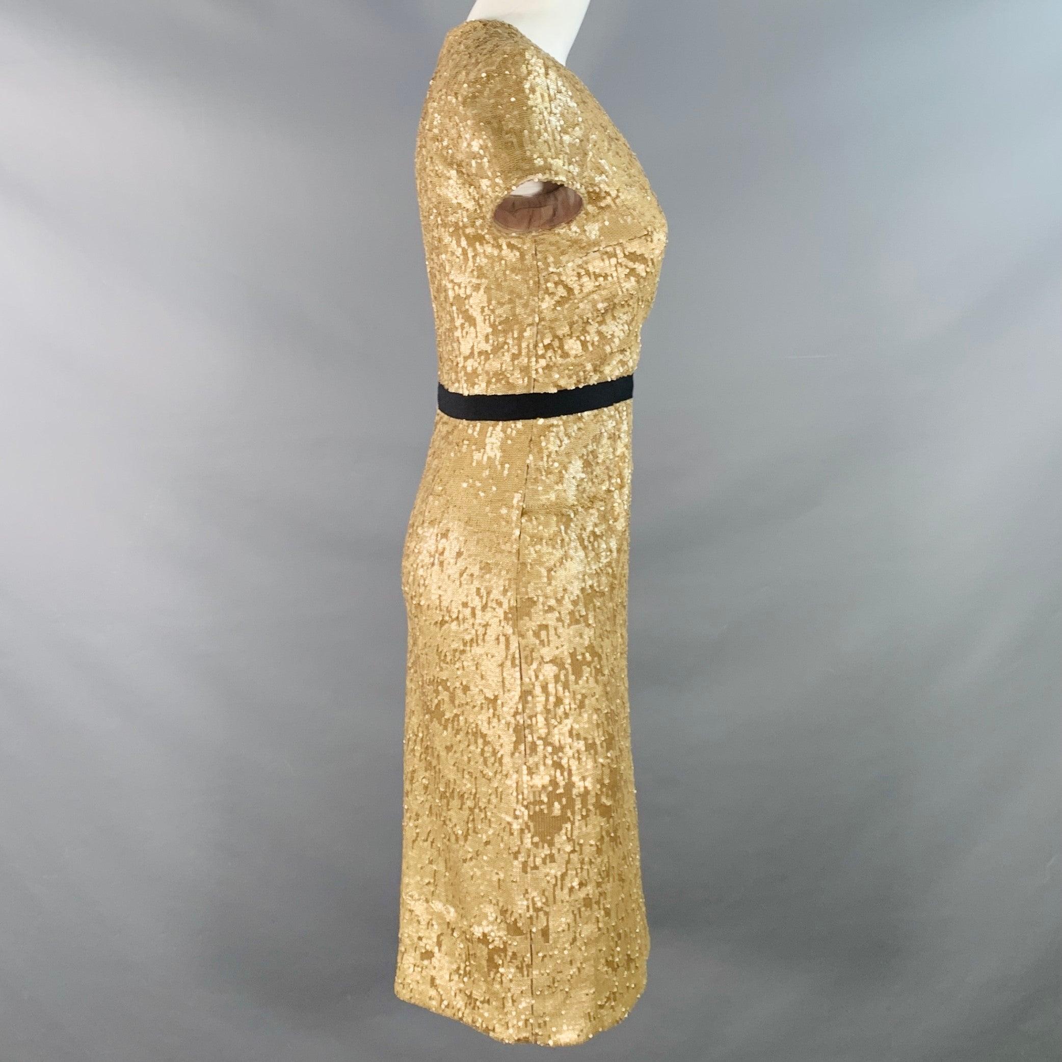 BURBERRY LONDON Größe 2 Gold Schwarz Viskosemischung Paillettenbesetztes Cocktailkleid (Beige) im Angebot