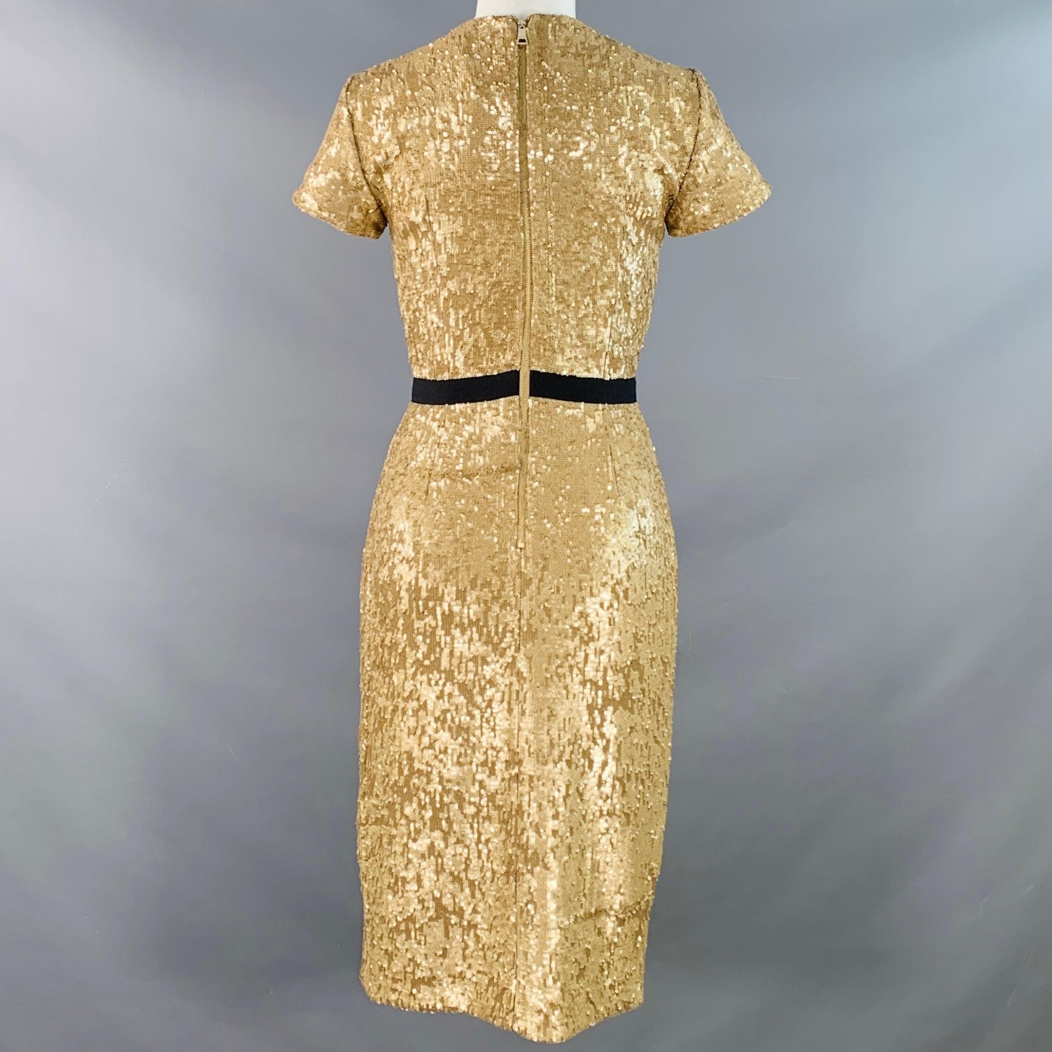 BURBERRY LONDON Größe 2 Gold Schwarz Viskosemischung Paillettenbesetztes Cocktailkleid im Zustand „Hervorragend“ im Angebot in San Francisco, CA