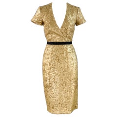 Burberry London Taglia 2 Oro Nero Abito da Cocktail con Paillettes in Miscela di Viscosa