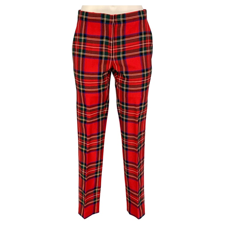 BURBERRY LONDON Size 2 Red Multi-Color Wool Plaid Tapered Dress Pants For  Sale at 1stDibs