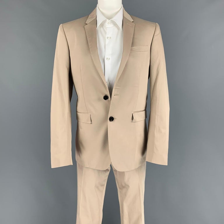 BURBERRY LONDON Size 36 Beige Cotton Notch Lapel Suit For Sale at 1stDibs
