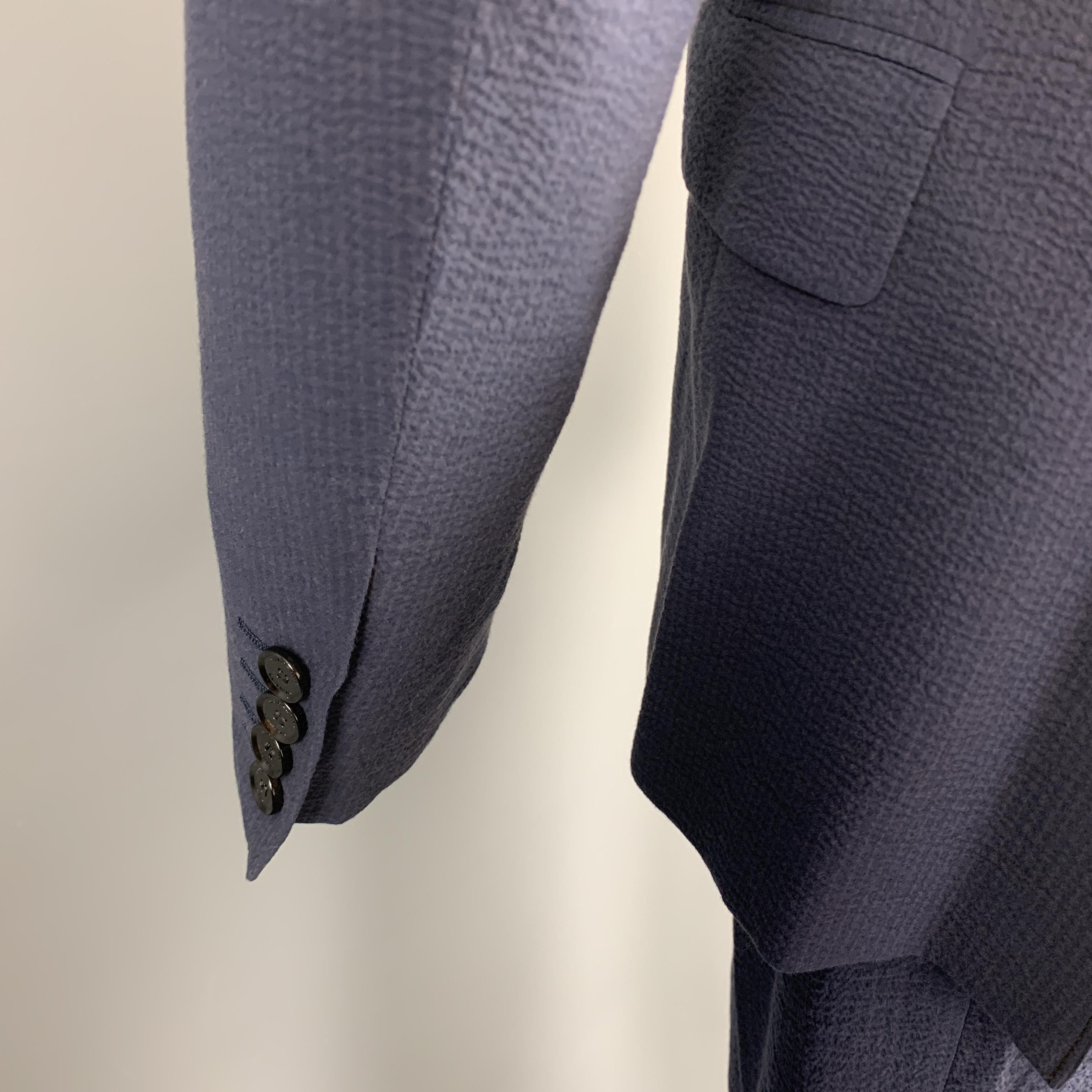Men's BURBERRY LONDON Size 36 Navy Seersucker Cotton Notch Lapel Suit