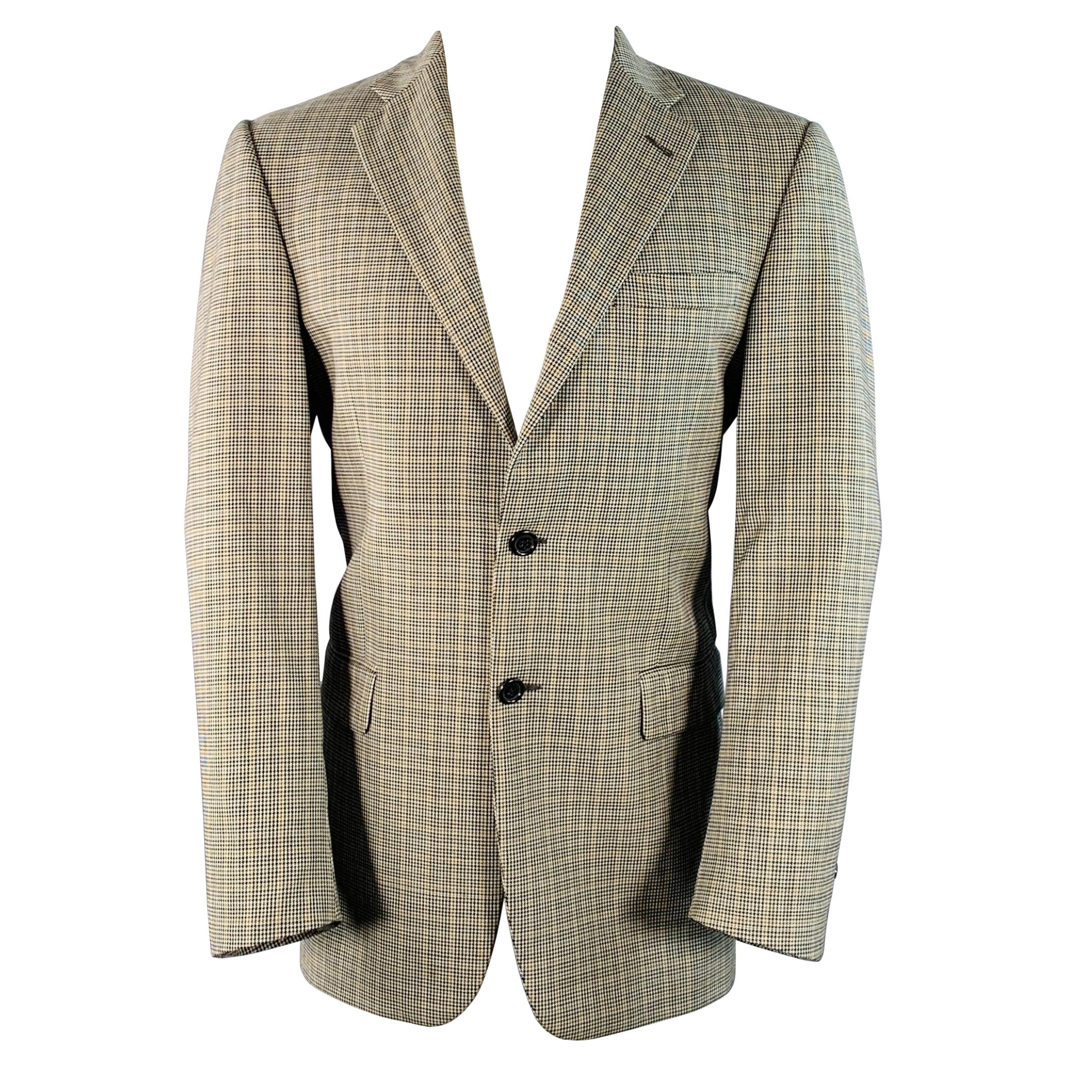BURBERRY LONDON Talla 38 Negro Beige Blanco Pata de gallo Abrigo de deporte de lana en venta