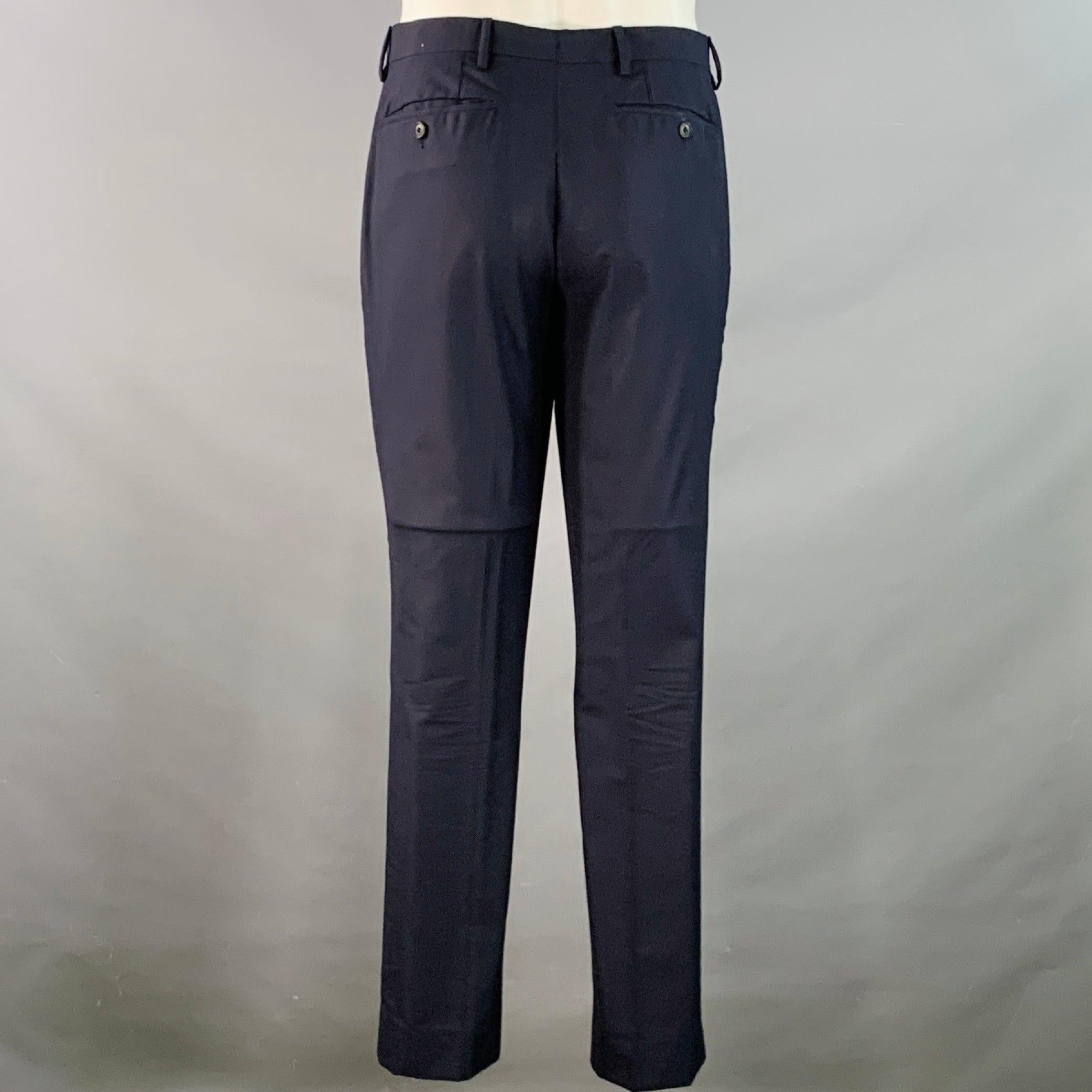 Uomo Burberry London Taglia 38 Abito in Lana Navy con Risvolto a Tacca e Fronte Piatto in vendita