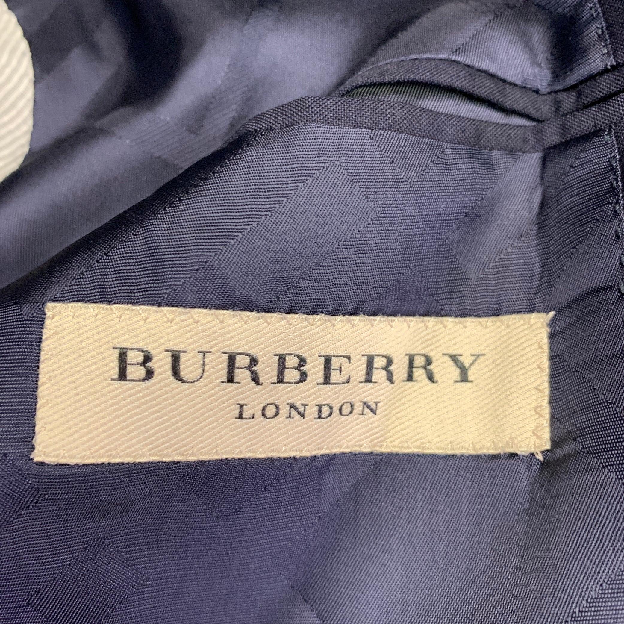 Burberry London Taglia 38 Abito in Lana Navy con Risvolto a Tacca e Fronte Piatto in vendita 2