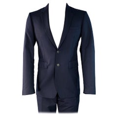 Burberry London Taille 38 Costume en laine marine à revers échancré et devant plat