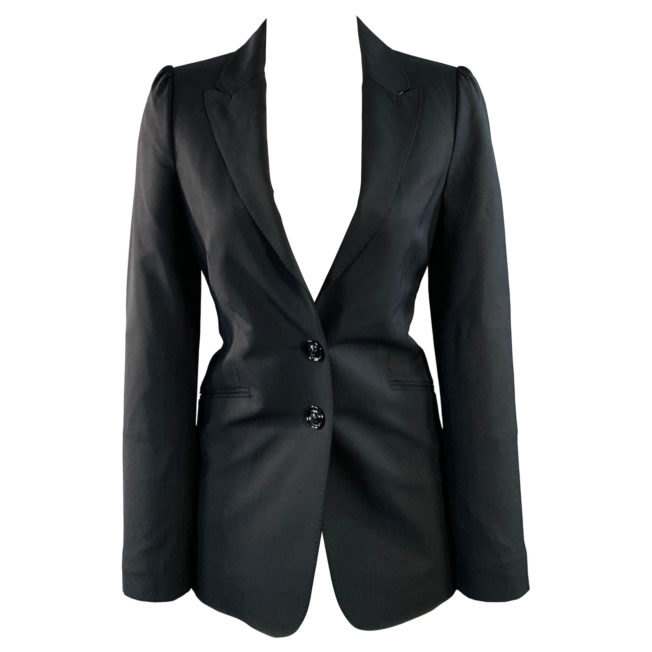 BURBERRY LONDON Size 4 Black Virgin Wool Blend Slim Fit Jacket Blazer