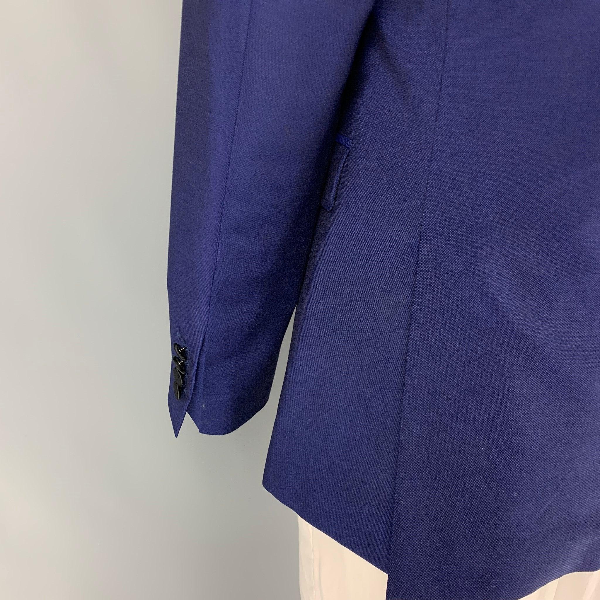Men's BURBERRY LONDON Size 40 Regular Royal Blue Black Wool Peak Lapel Sport Coat For Sale
