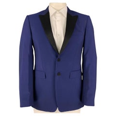 BURBERRY LONDON Talla 40 Regular Azul Real Negro Lana Solapa de pico Abrigo sport