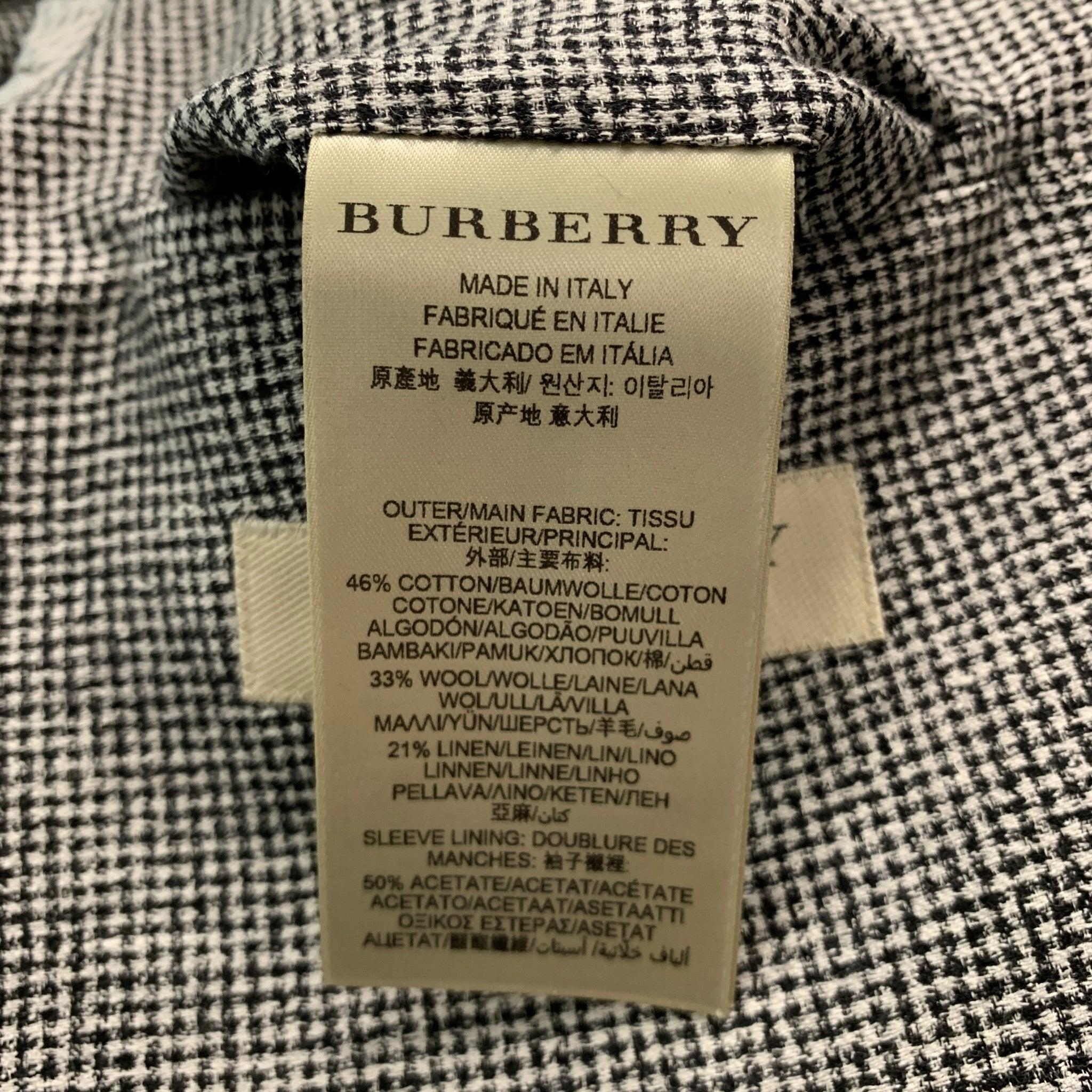 BURBERRY LONDON Size 42 Black White Houndstooth Cotton Blend Sport Coat For Sale 4
