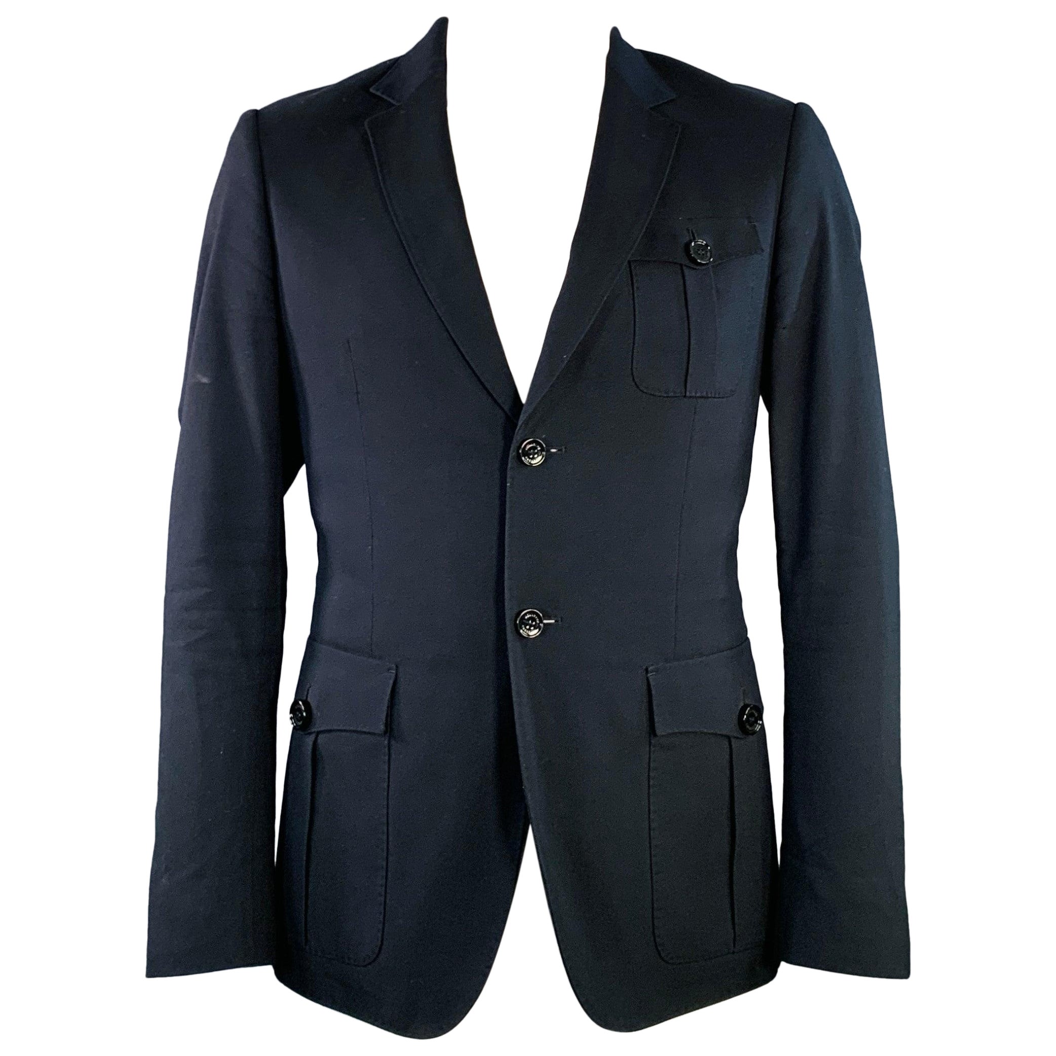 Burberry London Taglia 42 Cappotto sportivo con risvolto a tacche in misto cotone navy in vendita