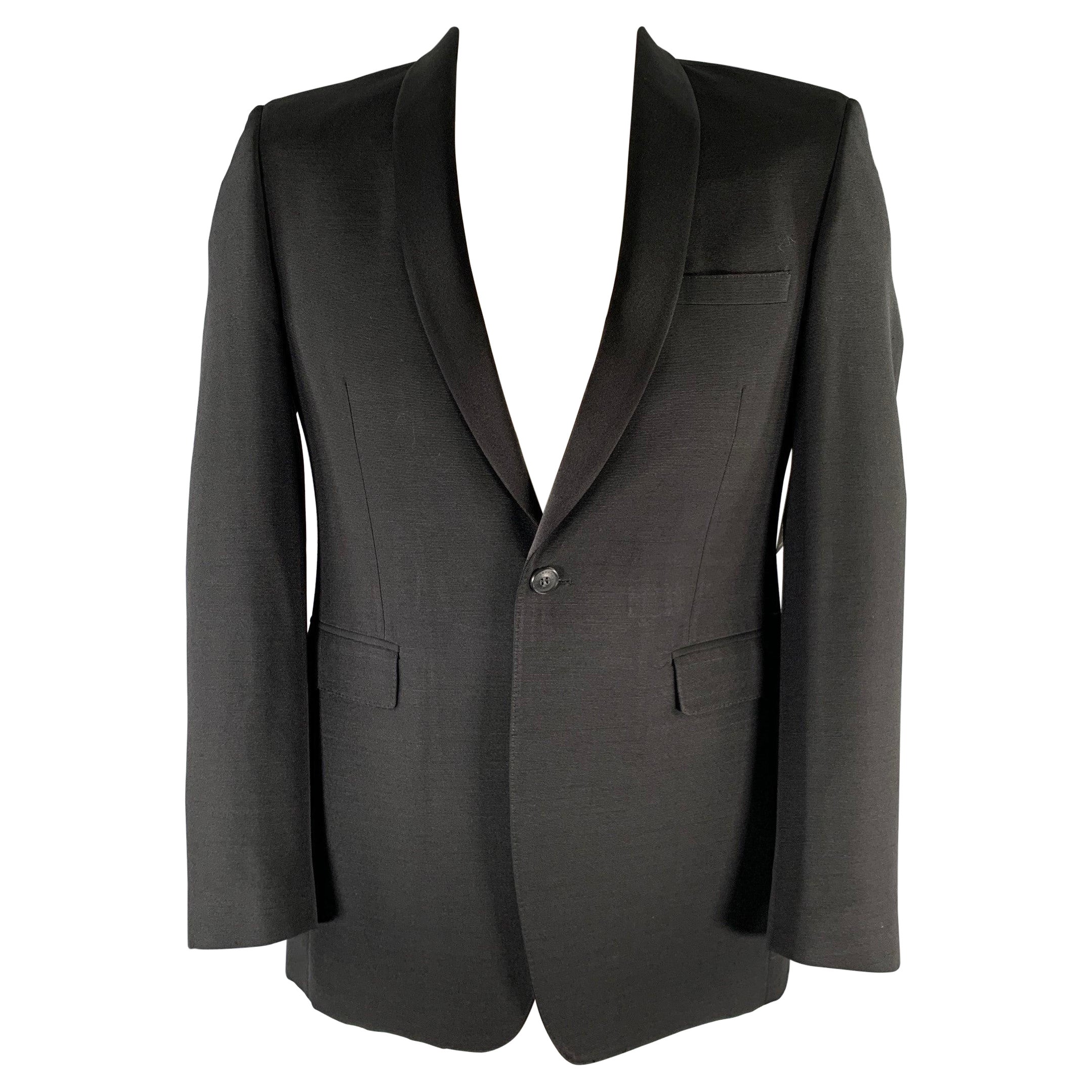 BURBERRY LONDON Size 42 Regular Black Wool Silk Shawl Lapel Sport Coat For Sale