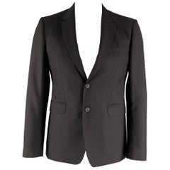 Burberry London Taglia 42 Cappotto sportivo corto in lana solida nero con risvolto a tacca