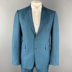 BURBERRY LONDON Size 42 Teal Sharkskin Wool / Mohair Notch Lapel Pants Suit