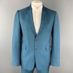 BURBERRY LONDON Size 42 Teal Sharkskin Wool / Mohair Notch Lapel Pants Suit
