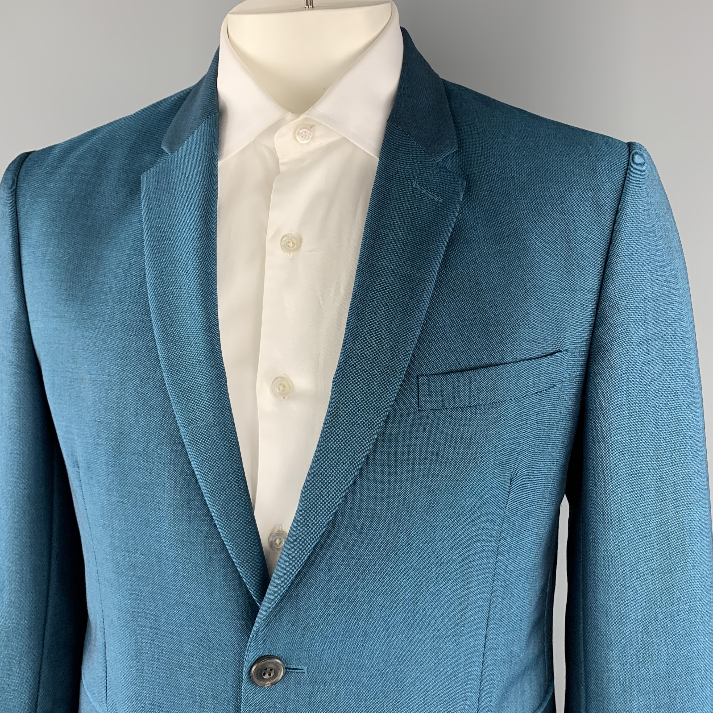 Blue BURBERRY LONDON Size 42 Teal Sharkskin Wool / Mohair Notch Lapel Pants Suit