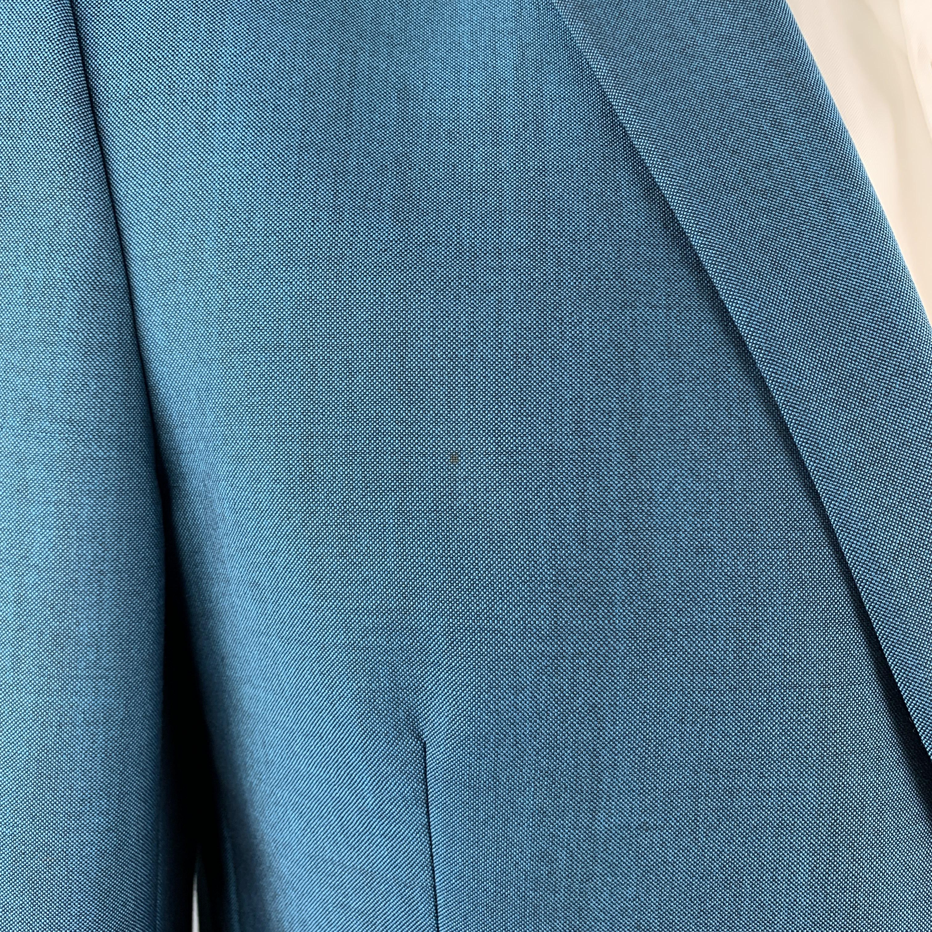 BURBERRY LONDON Size 42 Teal Sharkskin Wool / Mohair Notch Lapel Pants Suit In Excellent Condition In San Francisco, CA