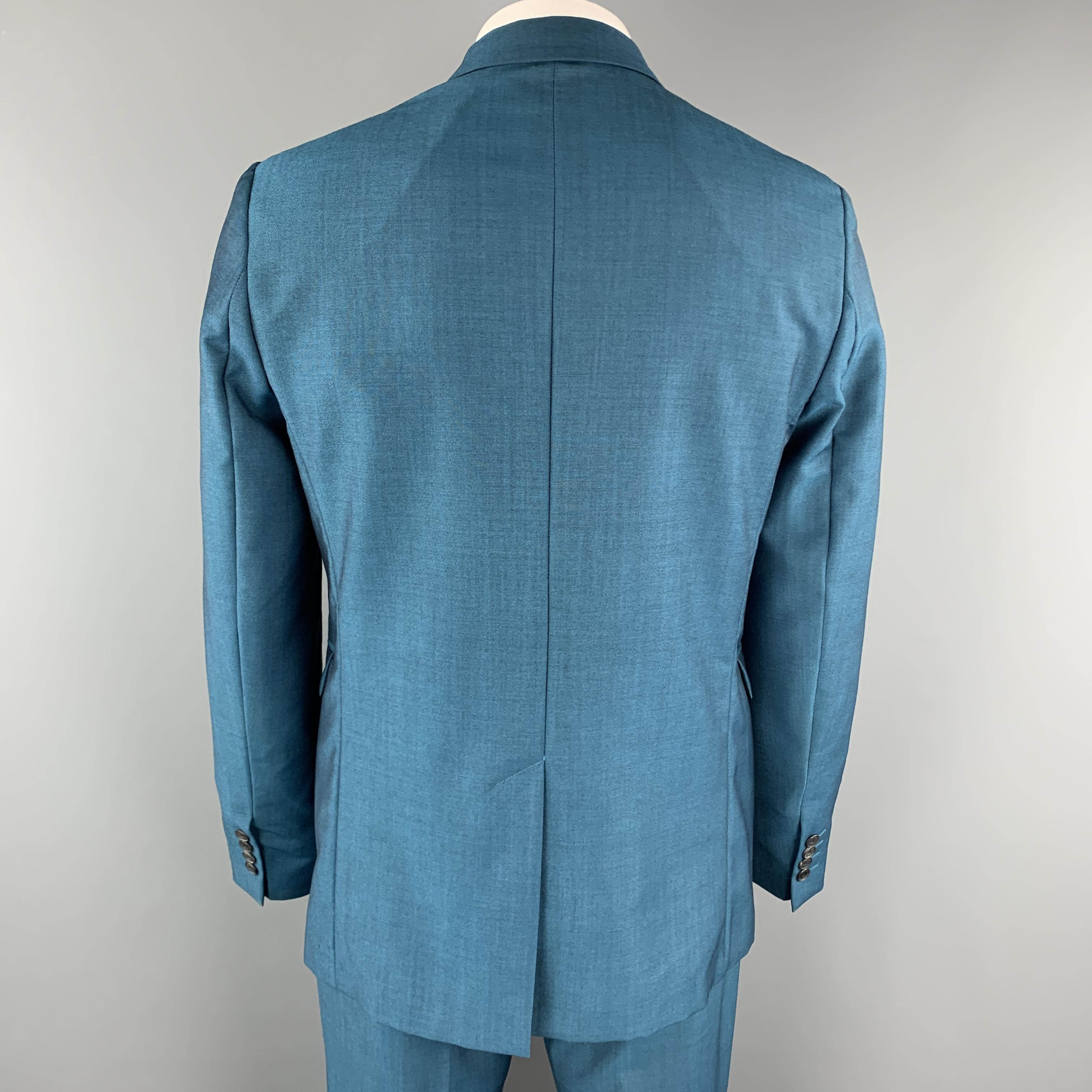 Men's BURBERRY LONDON Size 42 Teal Sharkskin Wool / Mohair Notch Lapel Pants Suit