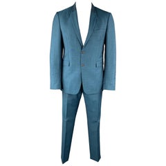 BURBERRY LONDON Size 42 Teal Sharkskin Wool / Mohair Notch Lapel Pants Suit