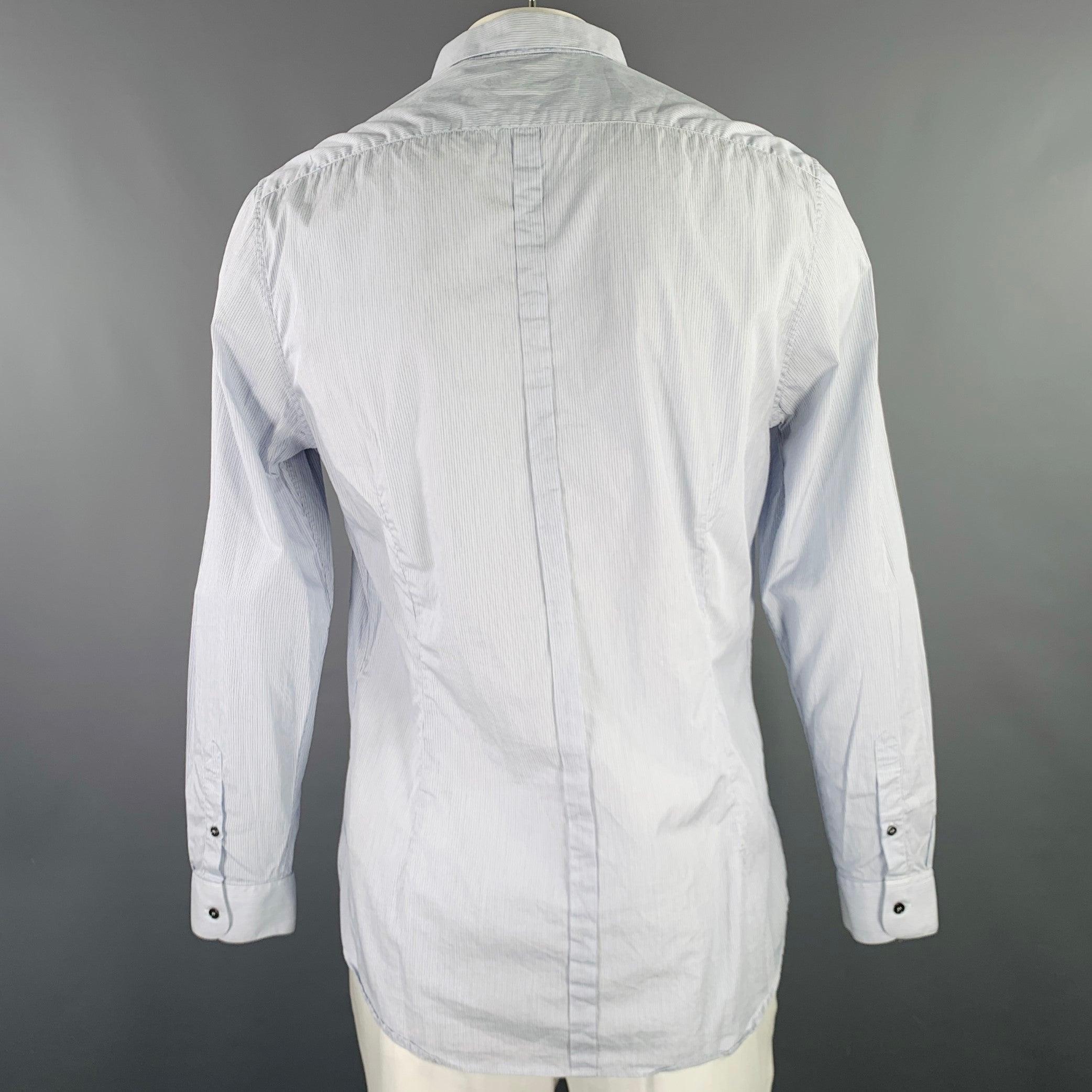 Gray BURBERRY LONDON Size 42 White Light Blue Stripe Cotton Long Sleeve Shirt For Sale