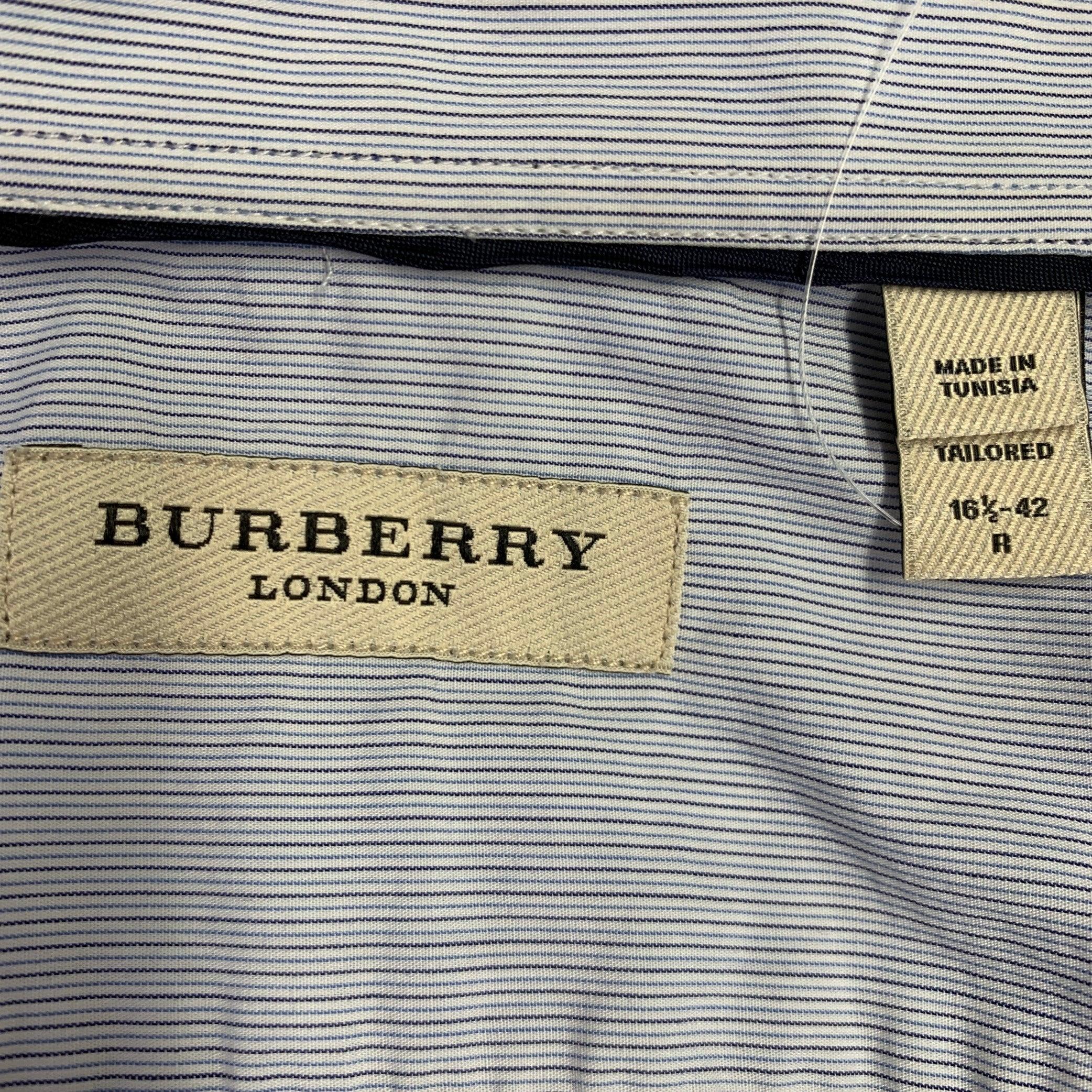BURBERRY LONDON Size 42 White Light Blue Stripe Cotton Long Sleeve Shirt In Excellent Condition For Sale In San Francisco, CA