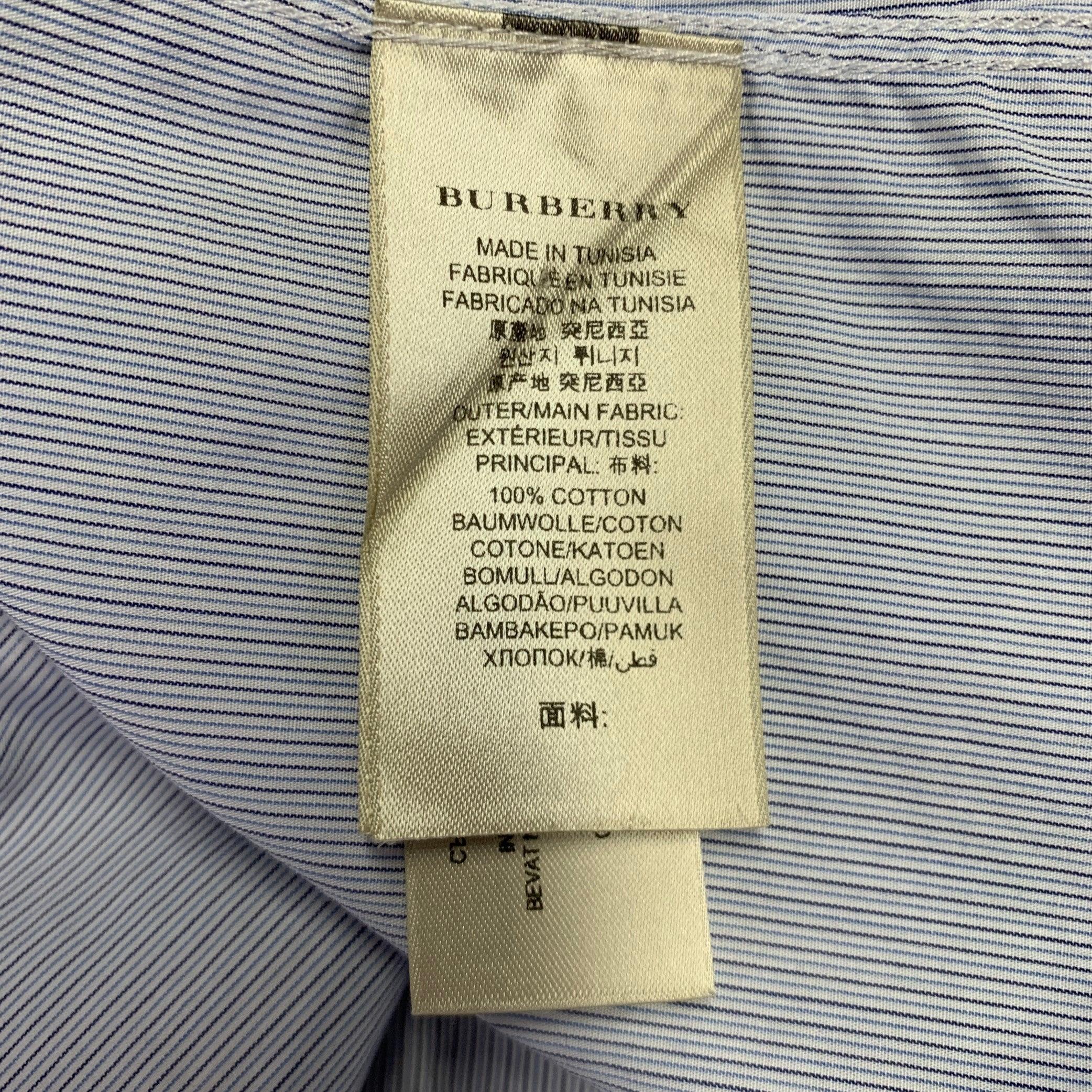 Men's BURBERRY LONDON Size 42 White Light Blue Stripe Cotton Long Sleeve Shirt For Sale