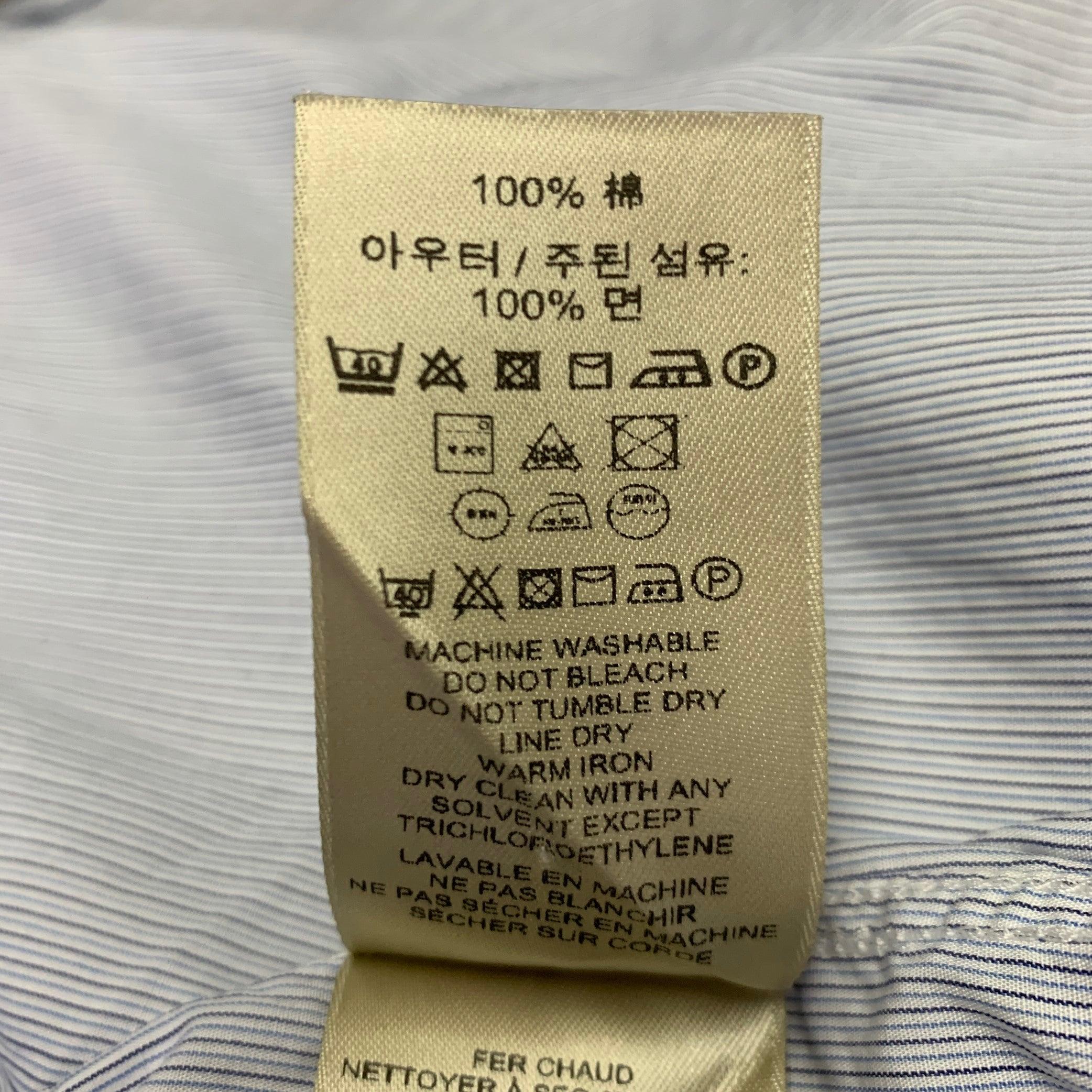 BURBERRY LONDON Size 42 White Light Blue Stripe Cotton Long Sleeve Shirt For Sale 1