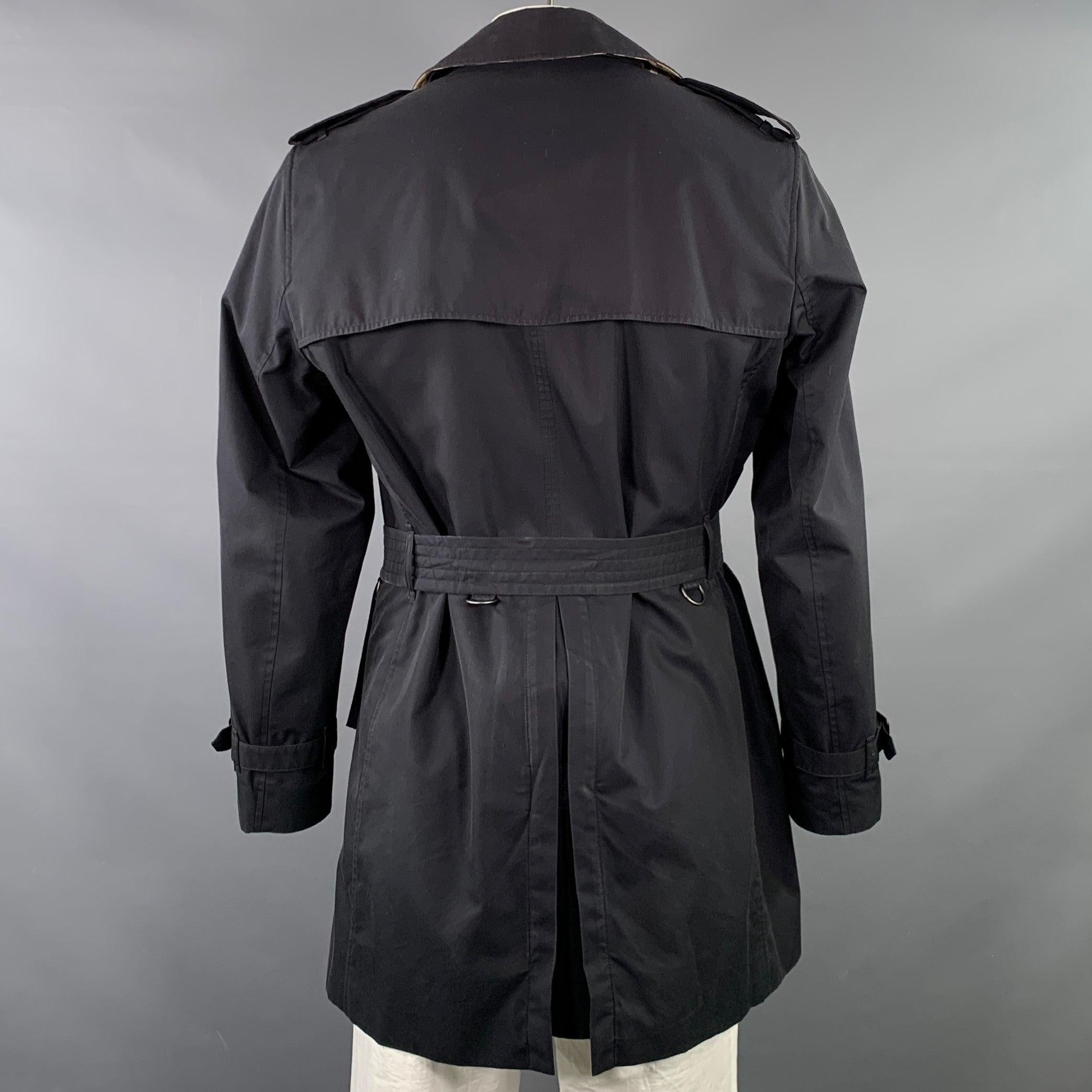 BURBERRY LONDON Size 44 Black Cotton Double Breasted Belted Trenchcoat In Good Condition In San Francisco, CA