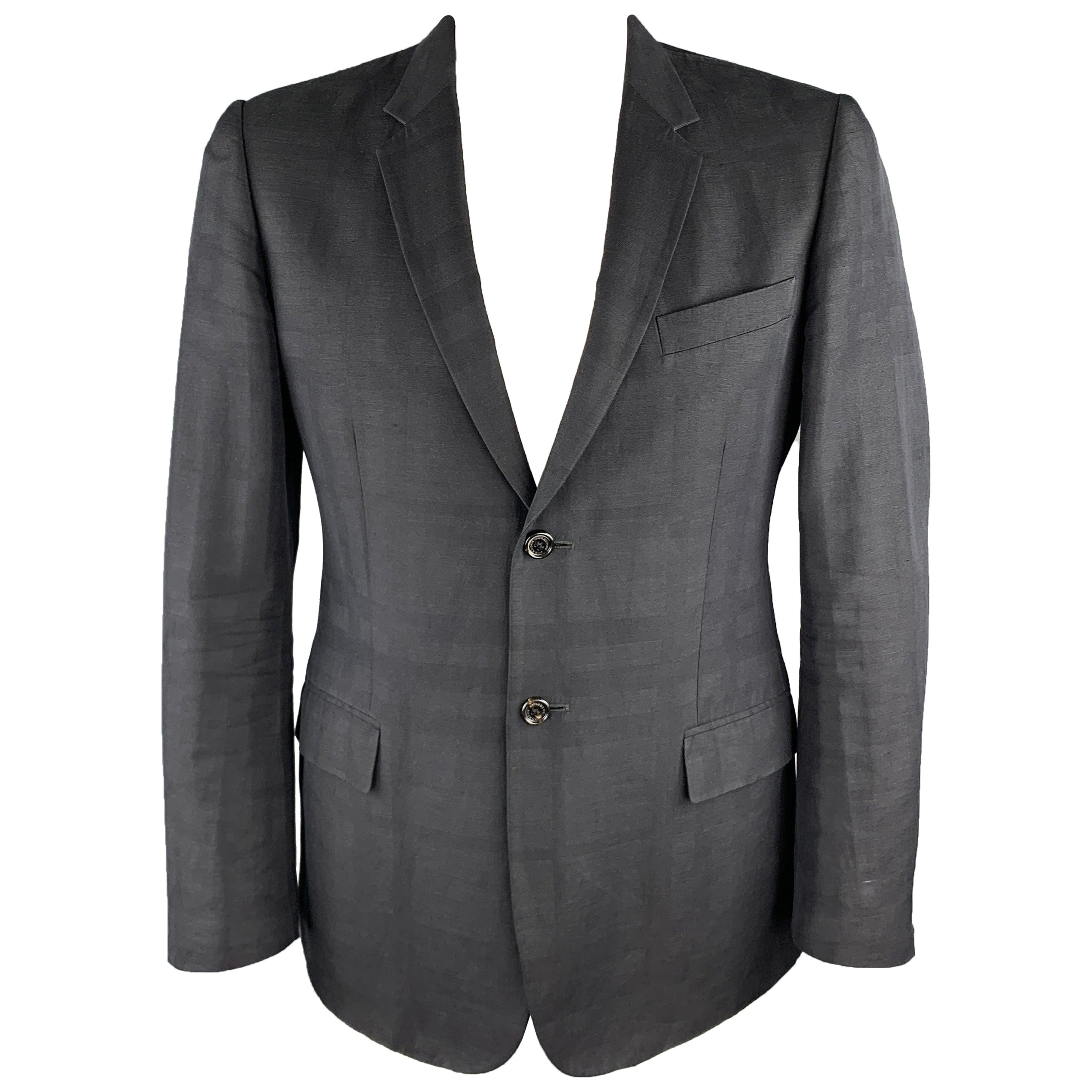 BURBERRY LONDON Talla 44 Abrigo negro de cuadros de algodón con solapa de muesca