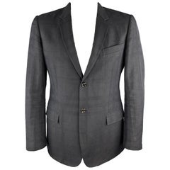 BURBERRY LONDON Talla 44 Abrigo negro de cuadros de algodón con solapa de muesca