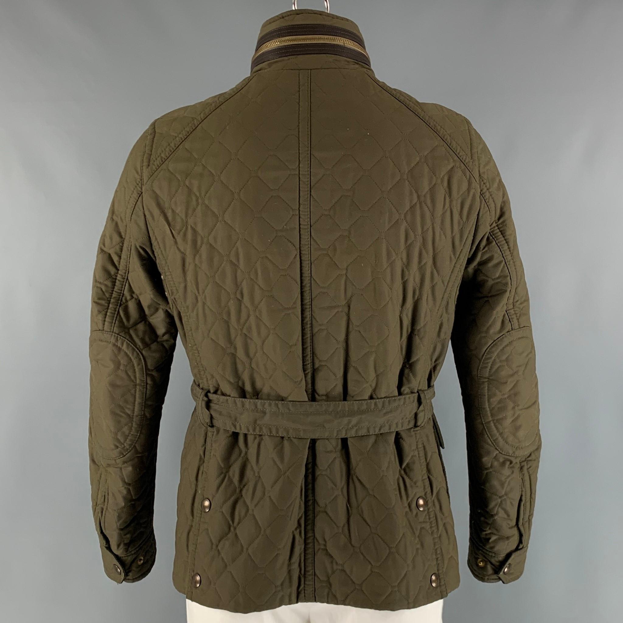 BURBERRY LONDON Size 44 Olive Quilted Nylon Blend Jacket In Excellent Condition In San Francisco, CA