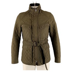 BURBERRY LONDON Size 44 Olive Quilted Nylon Blend Jacket