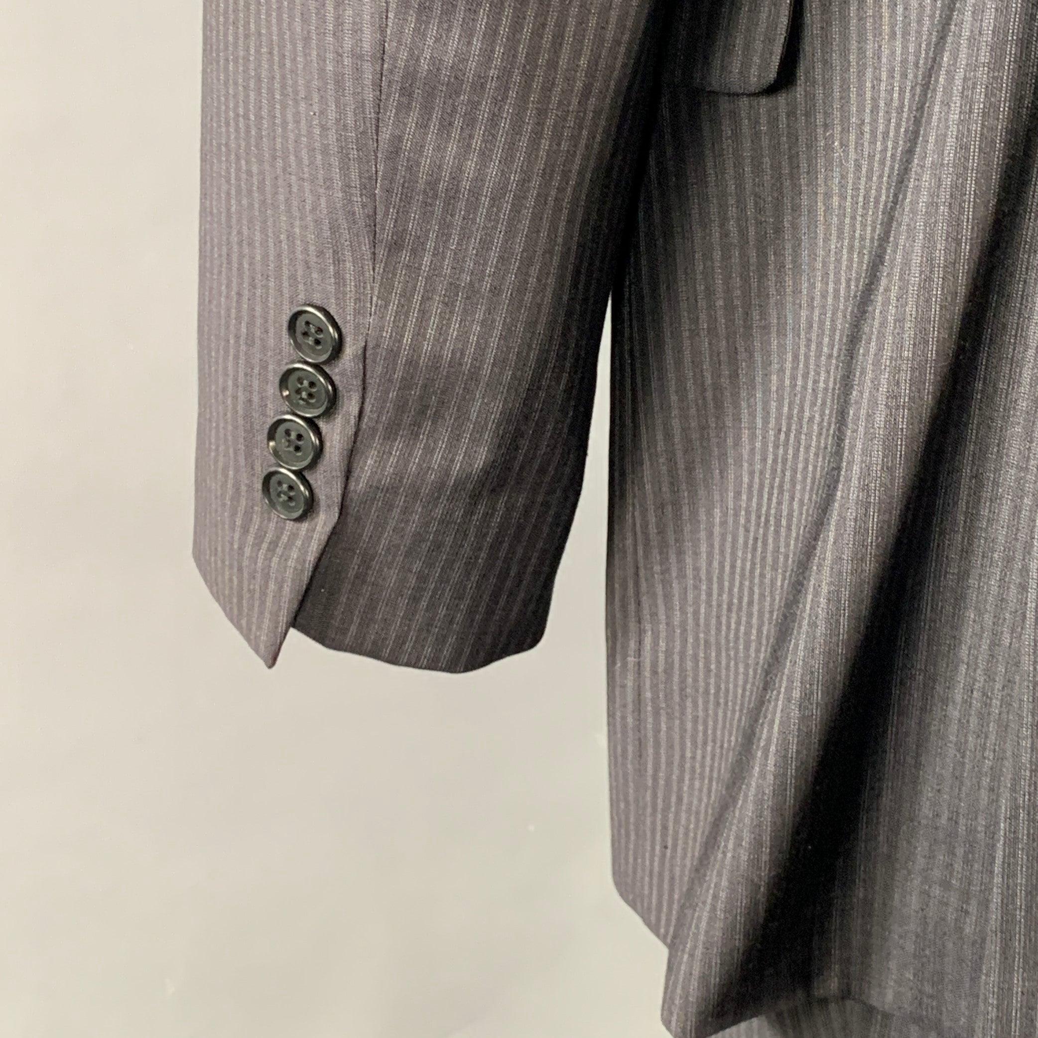 BURBERRY LONDON Größe 44 Regular Schwarz Grau Gestreift Wolle Notch Lapel Anzug im Angebot 3