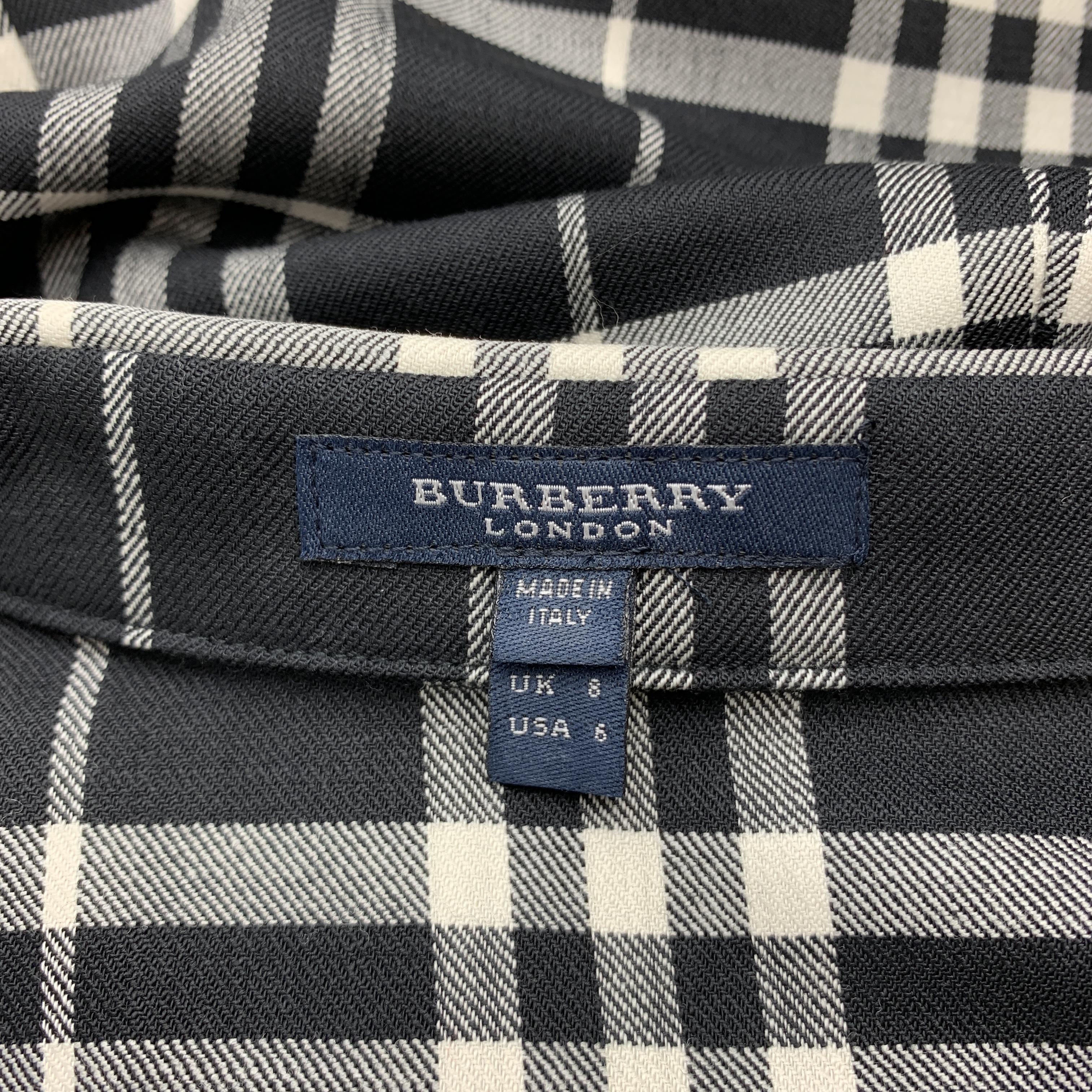 BURBERRY LONDON Size 6 Black & White Plaid Wool / Elastane Shirt Dress Dress In Excellent Condition In San Francisco, CA