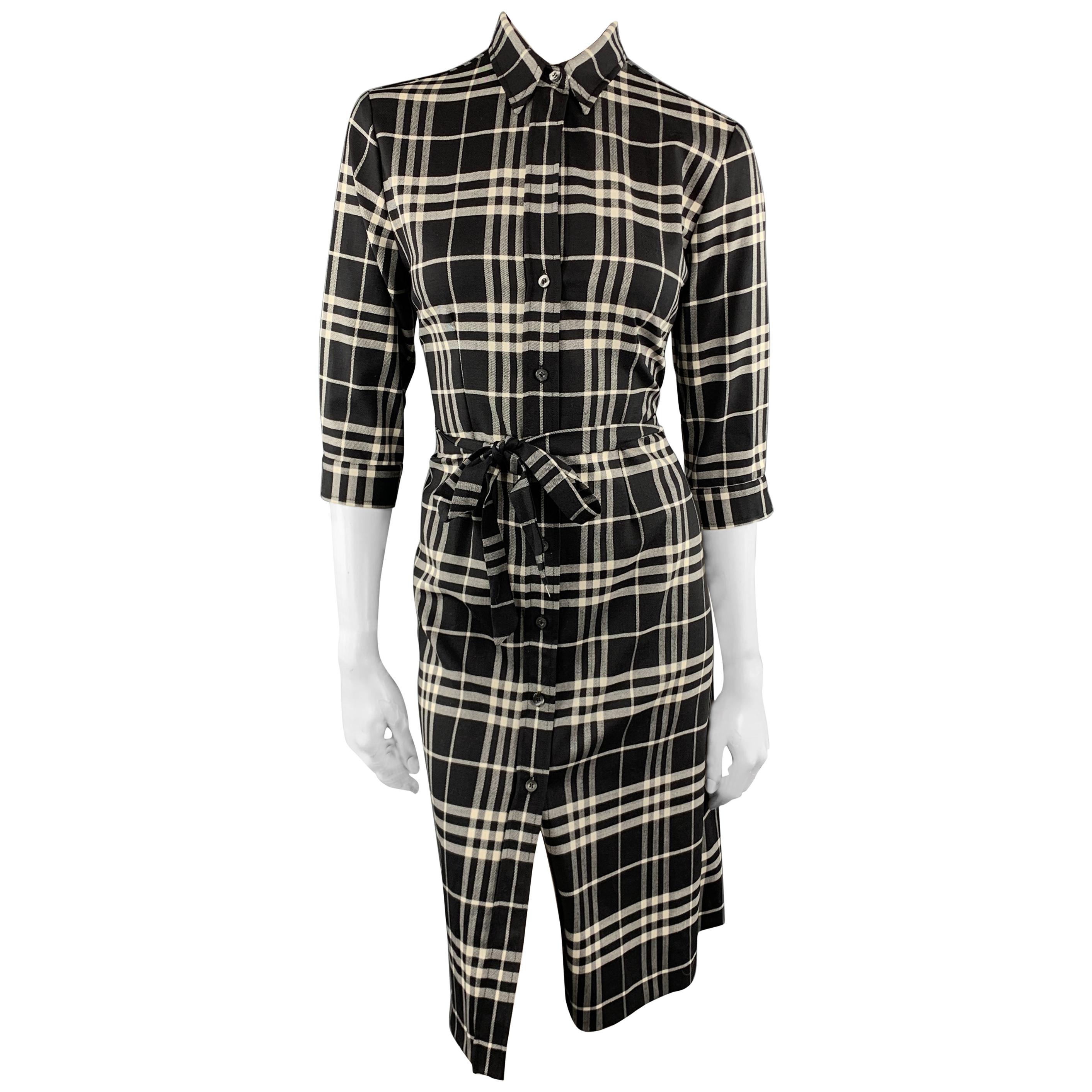 BURBERRY LONDON Size 6 Black & White Plaid Wool / Elastane Shirt Dress Dress