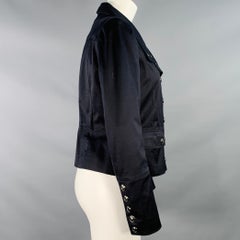 BURBERRY LONDON Size 8 Black Cotton Blend Double Breasted Cropped Jacket Blazer
