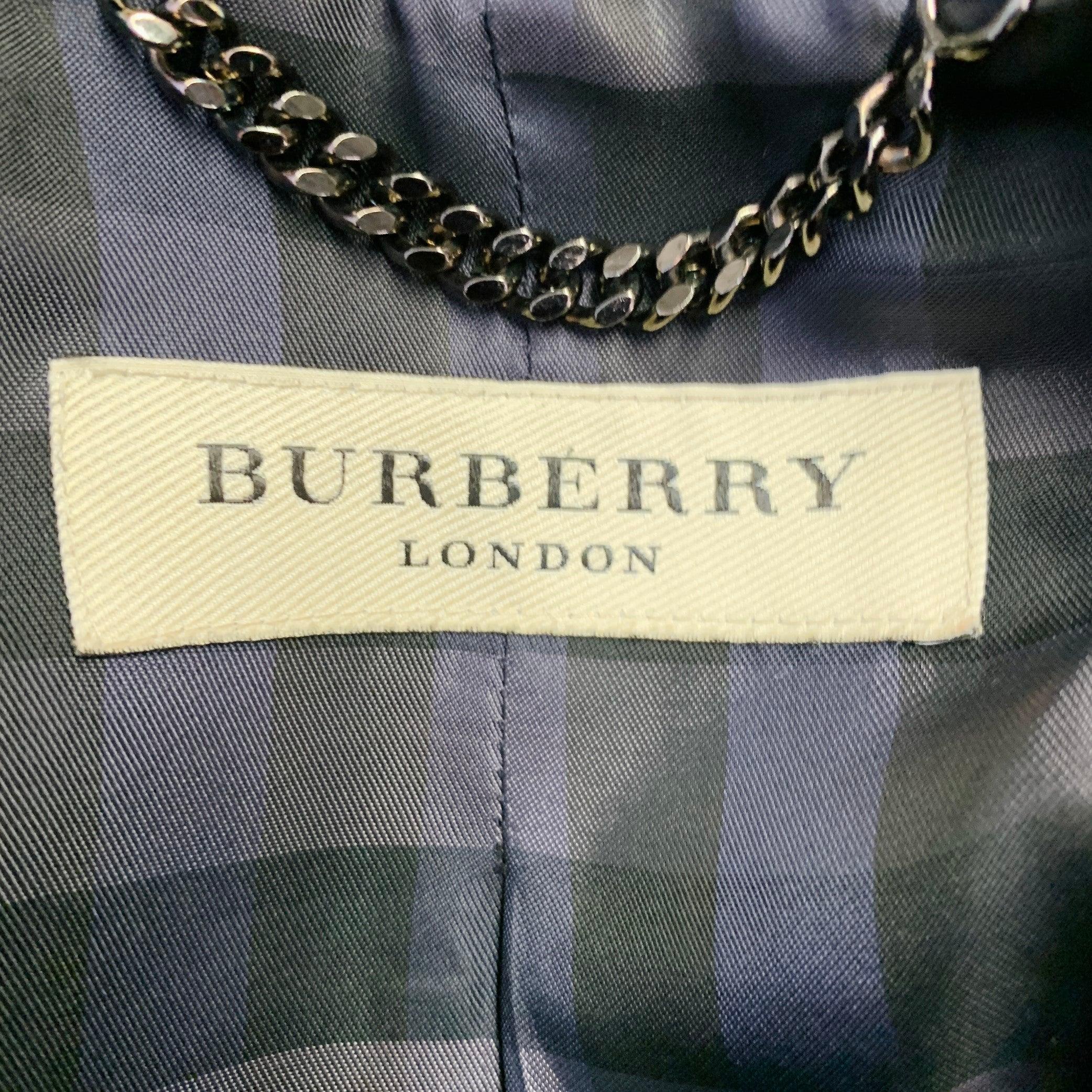 BURBERRY LONDON Size 8 Black Cotton Blend Double Breasted Cropped Jacket Blazer For Sale 4