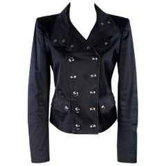 BURBERRY LONDON Talla 8 Negro Mezcla Algodón Doble Pechera Chaqueta Chaqueta Blazer