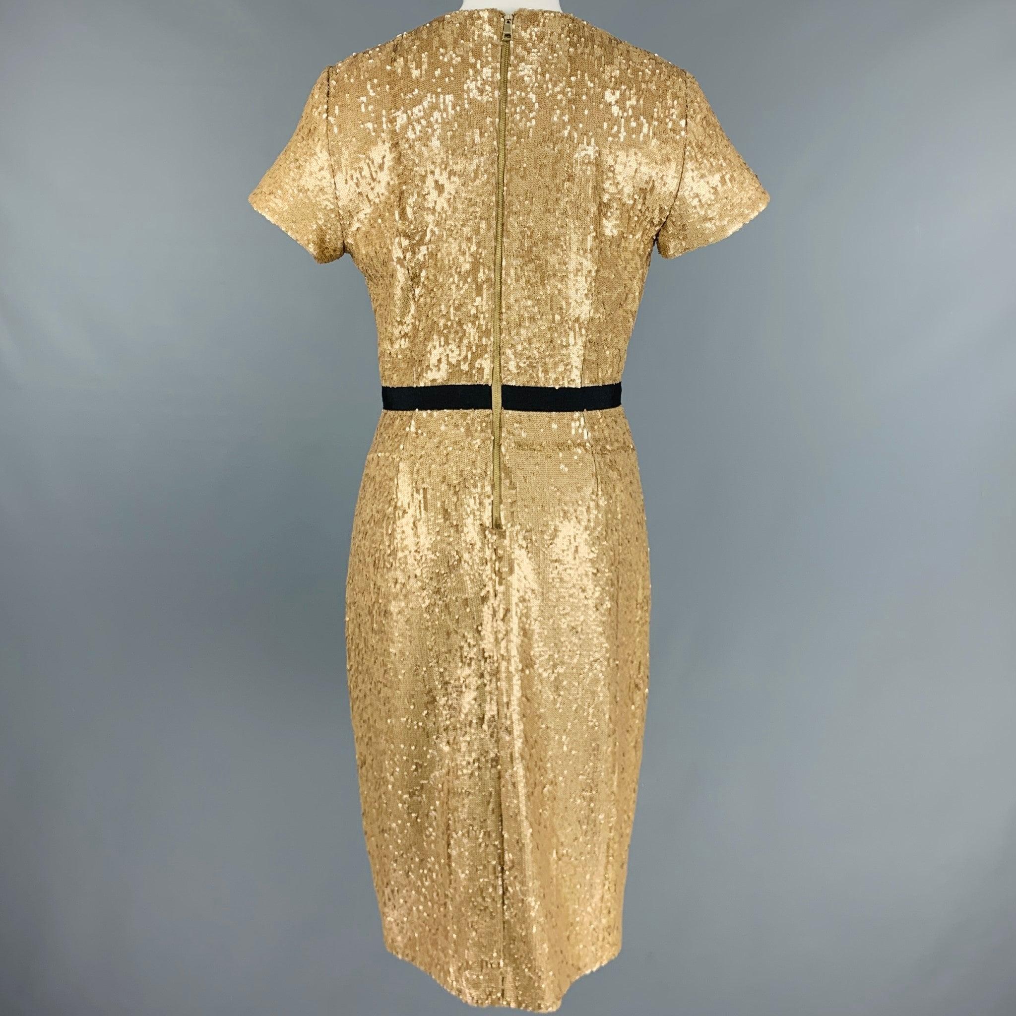 Women's BURBERRY LONDON Size 8 Gold Viscose Elastane Short Sleeve Cocktail Dress For Sale