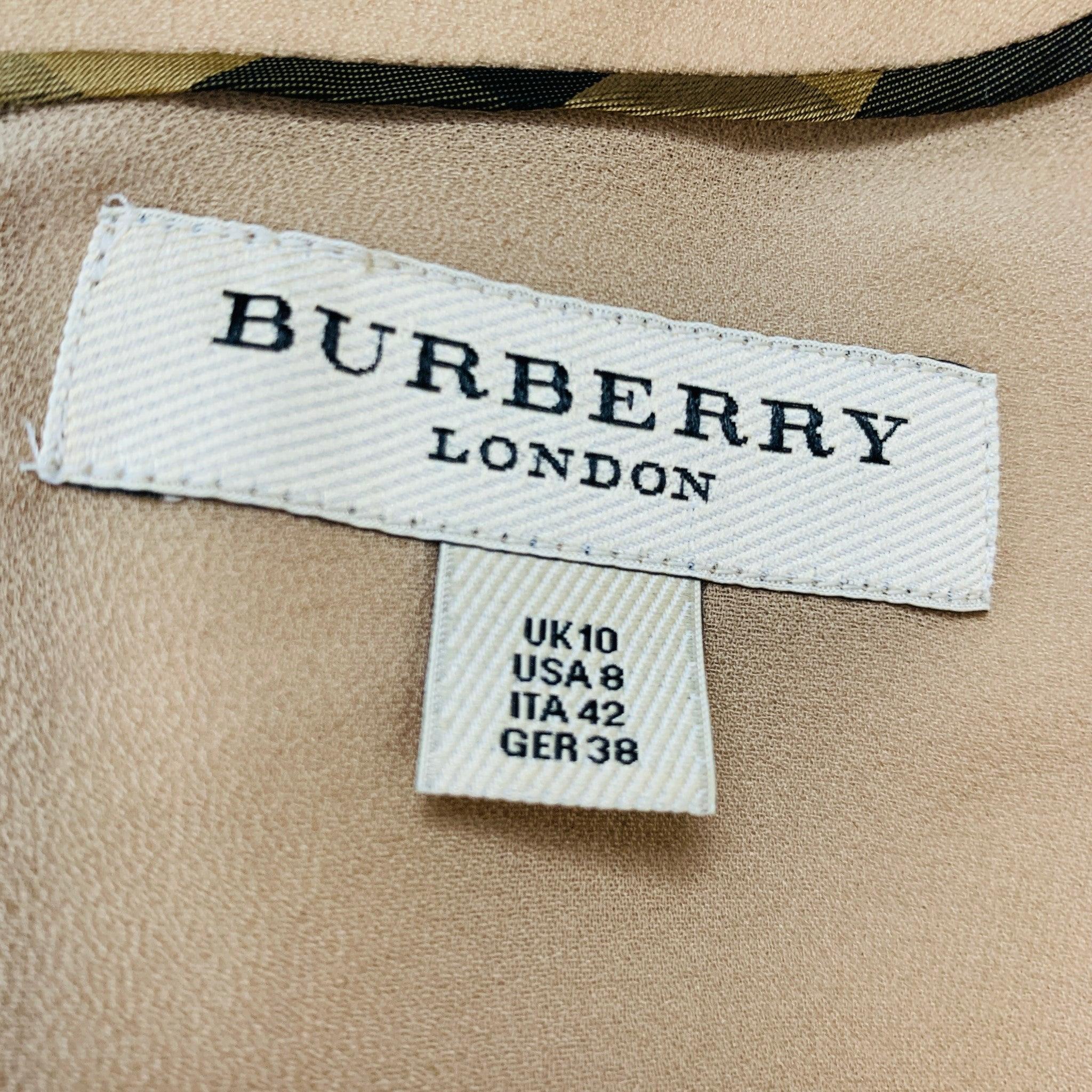 BURBERRY LONDON Taille 8 Robe de cocktail à manches courtes en viscose élastique dorée en vente 3