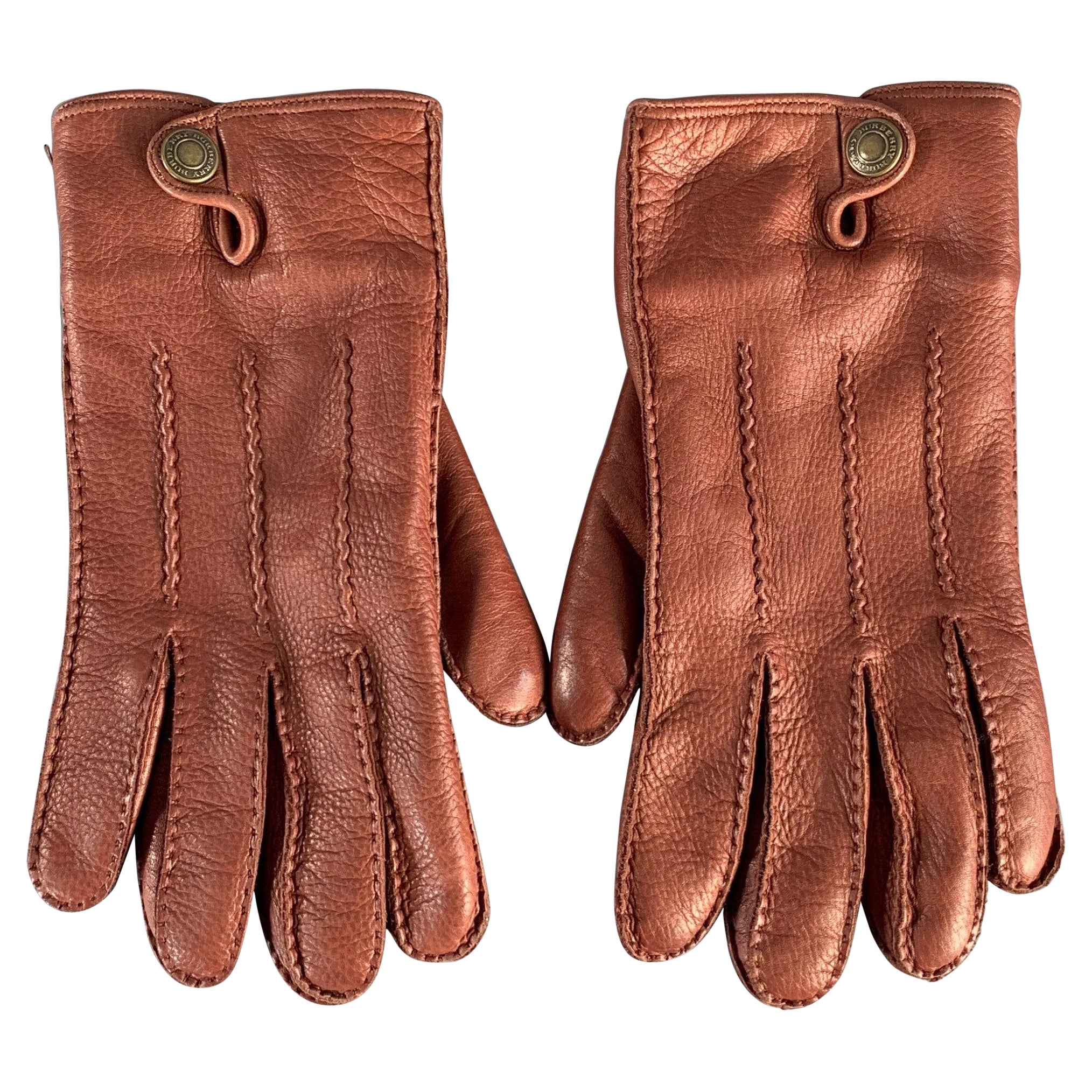 BURBERRY LONDON Size 9 Brown Gold Deerskin Leather Gloves