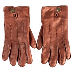 BURBERRY LONDON Size 9 Brown Gold Deerskin Leather Gloves