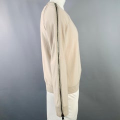 BURBERRY LONDON Size L Beige Silver Wool Cotton V-Neck Zipper Trim Sweater