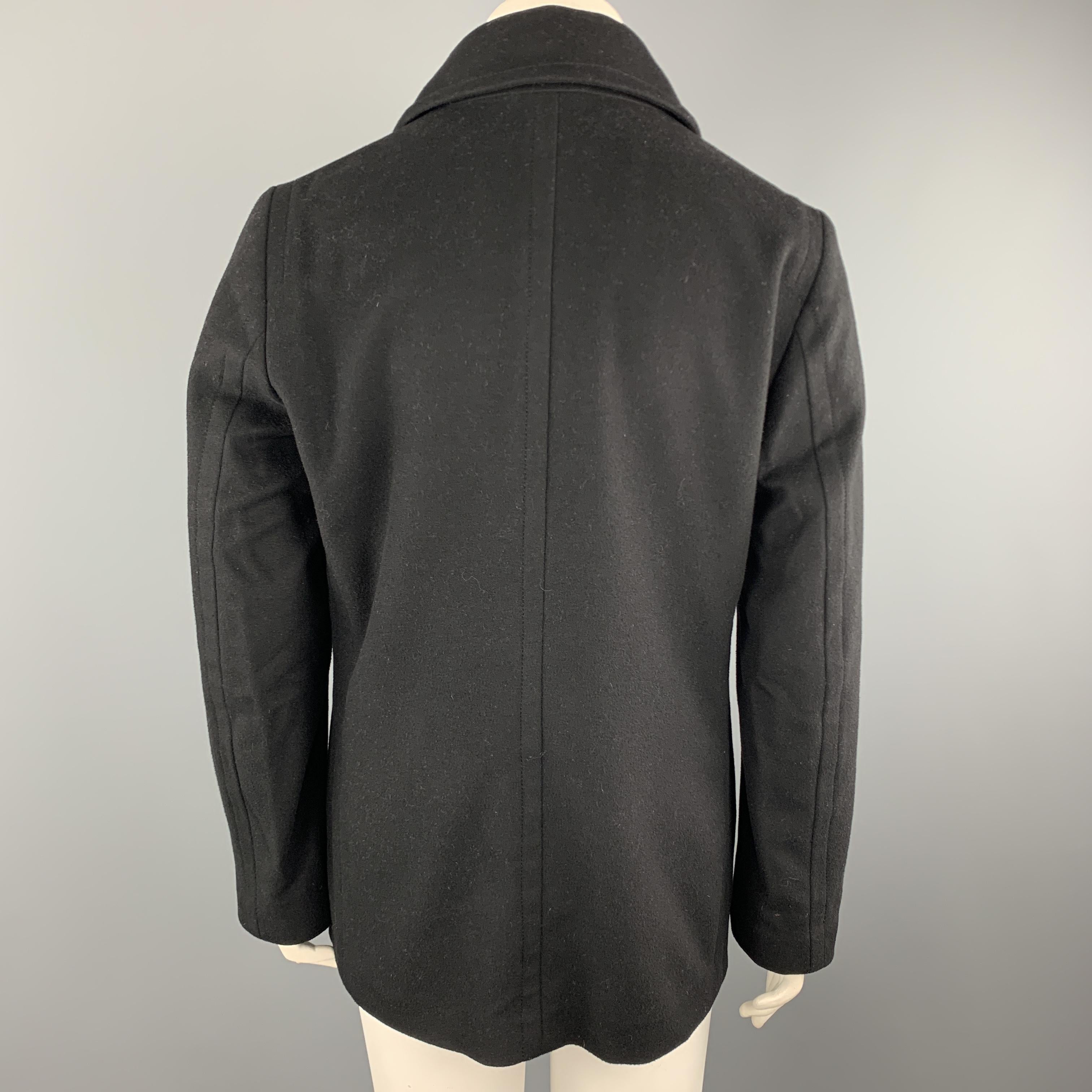 BURBERRY LONDON Size L Black Wool / Cashmere Double Breasted Pea Coat In Excellent Condition In San Francisco, CA